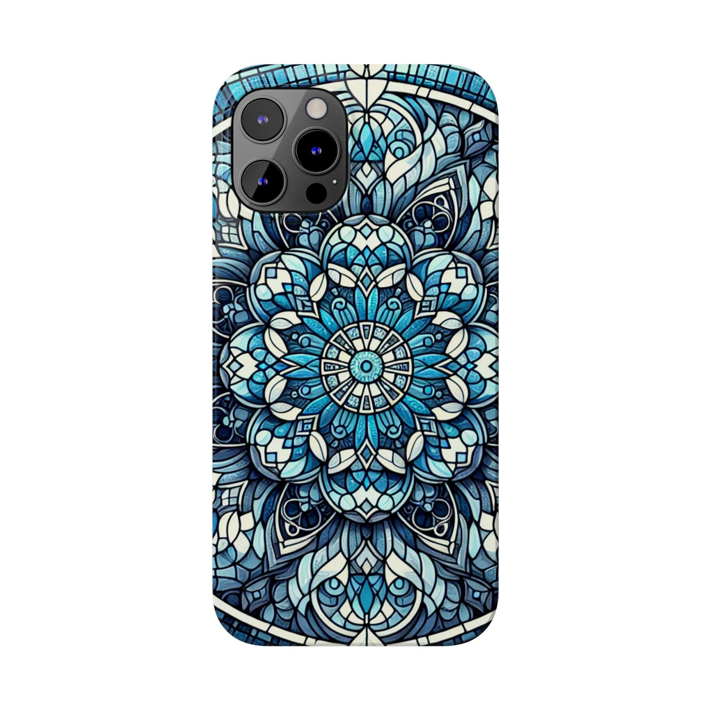 Decorative Slim Phone Case - Blue Mandala Design, Gift for Her, Phone Accessories, Boho Style, Unique Cell Phone Cover, Trendy Tech
