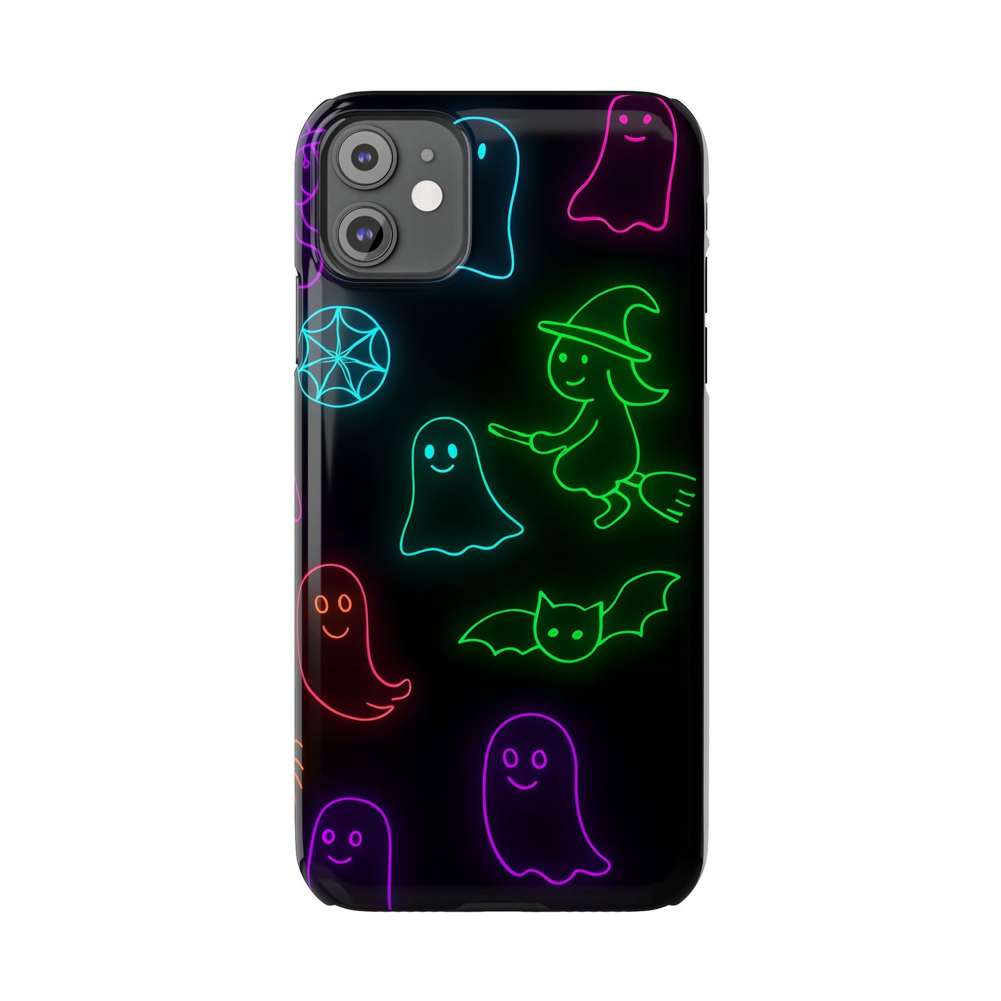 Neon Halloween Phone Case, Cute Ghost Witch Aesthetic Slim Phone Case, Compatible with iPhone, Galaxy, Google