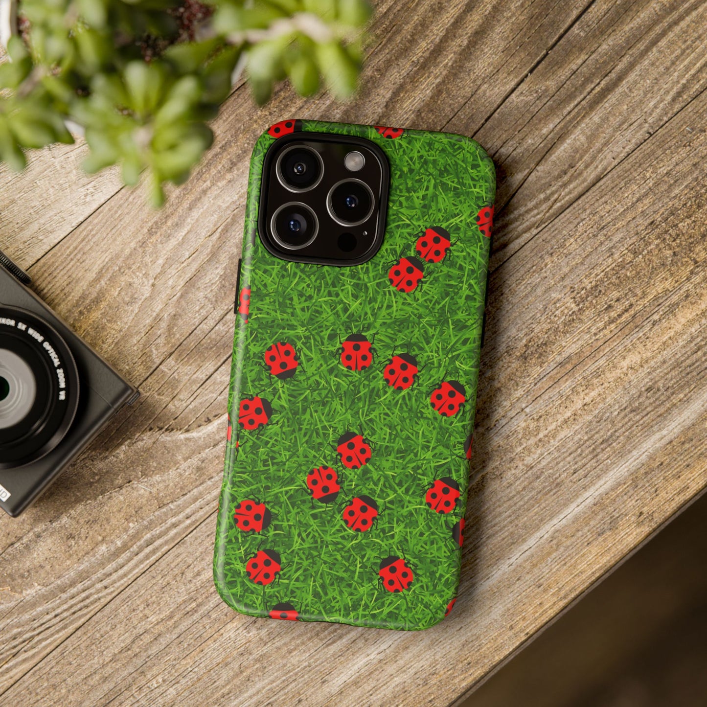 Ladybug Tough Phone Case - Cute Insect Aesthetic, Nature Pattern Art Design, Compatible with iPhone, Galaxy, and Google Phones