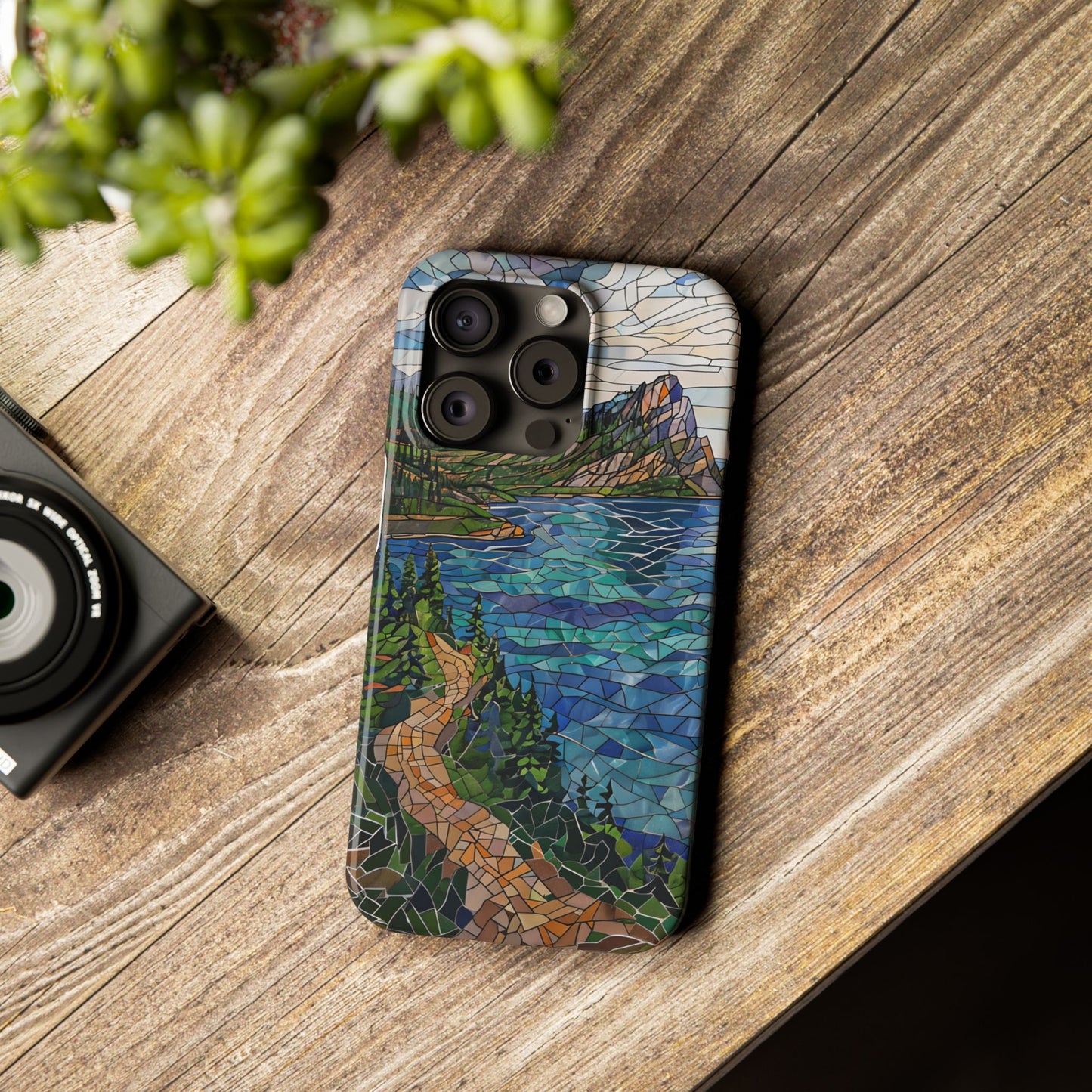 Isle Royale Mosaic Slim Phone Case, Remote Island Wilderness Art, Great Lakes Nature Aesthetic, Eco-Friendly Phone Accessory