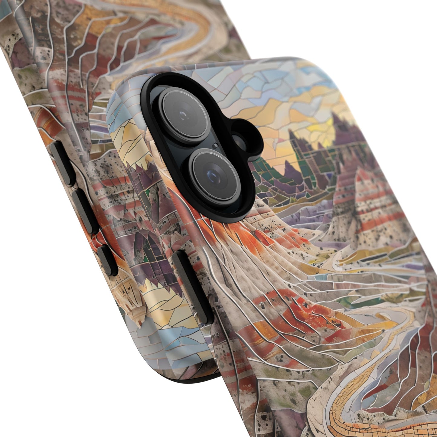 Badlands Mosaic Tough Phone Case - Rugged Rock Formations, Prairie Landscape Aesthetic, Compatible with iPhone, Galaxy, and Google Phones