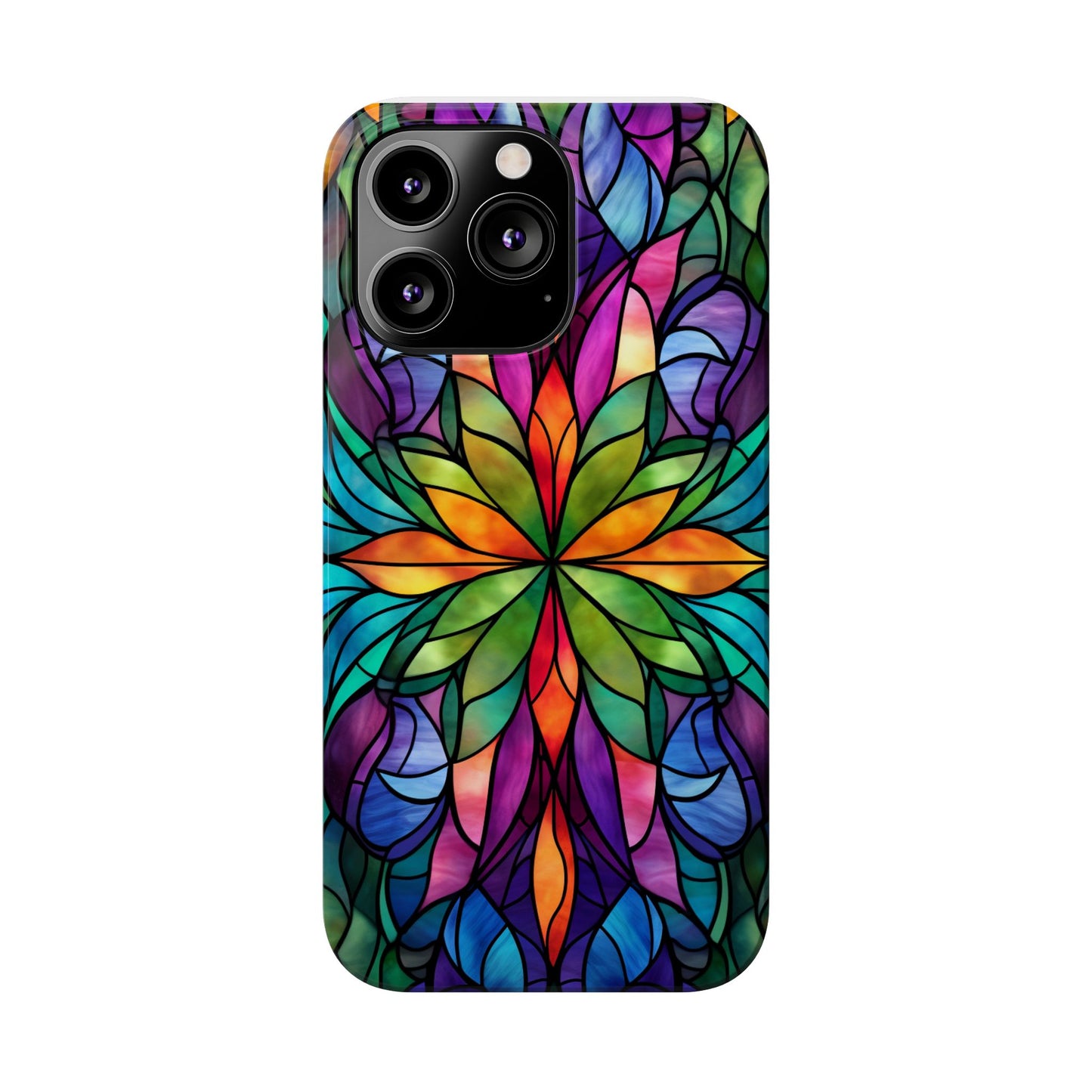 Vibrant Floral Slim Phone Cases, Colorful Cell Phone Cover, Stained Glass Design, Unique Gift for Her, Artistic Accessories, Phone Case