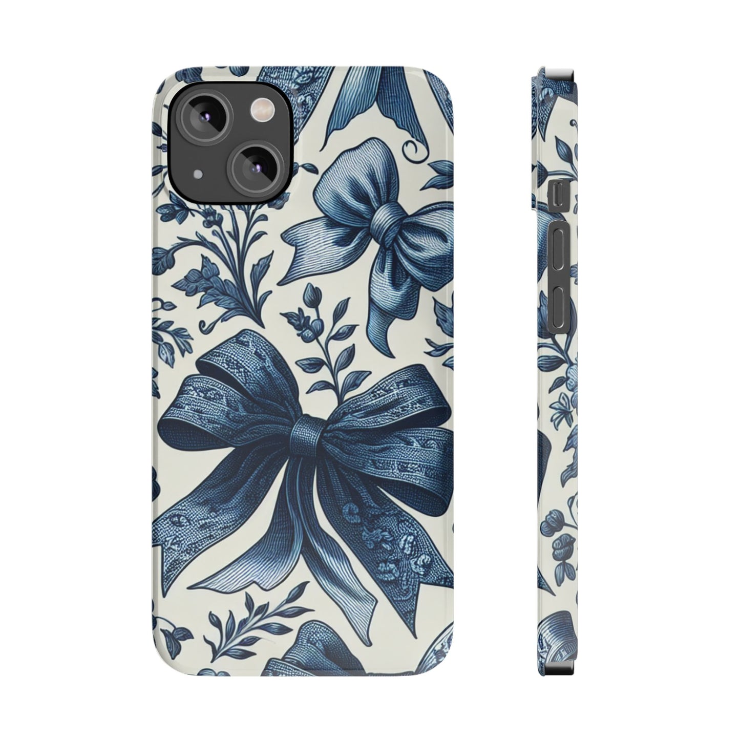 Elegant Floral Bow Slim Phone Case, Blue Flower Phone Cover, Gift for Her, Stylish Tech Accessory, Wedding Gift, Floral Design