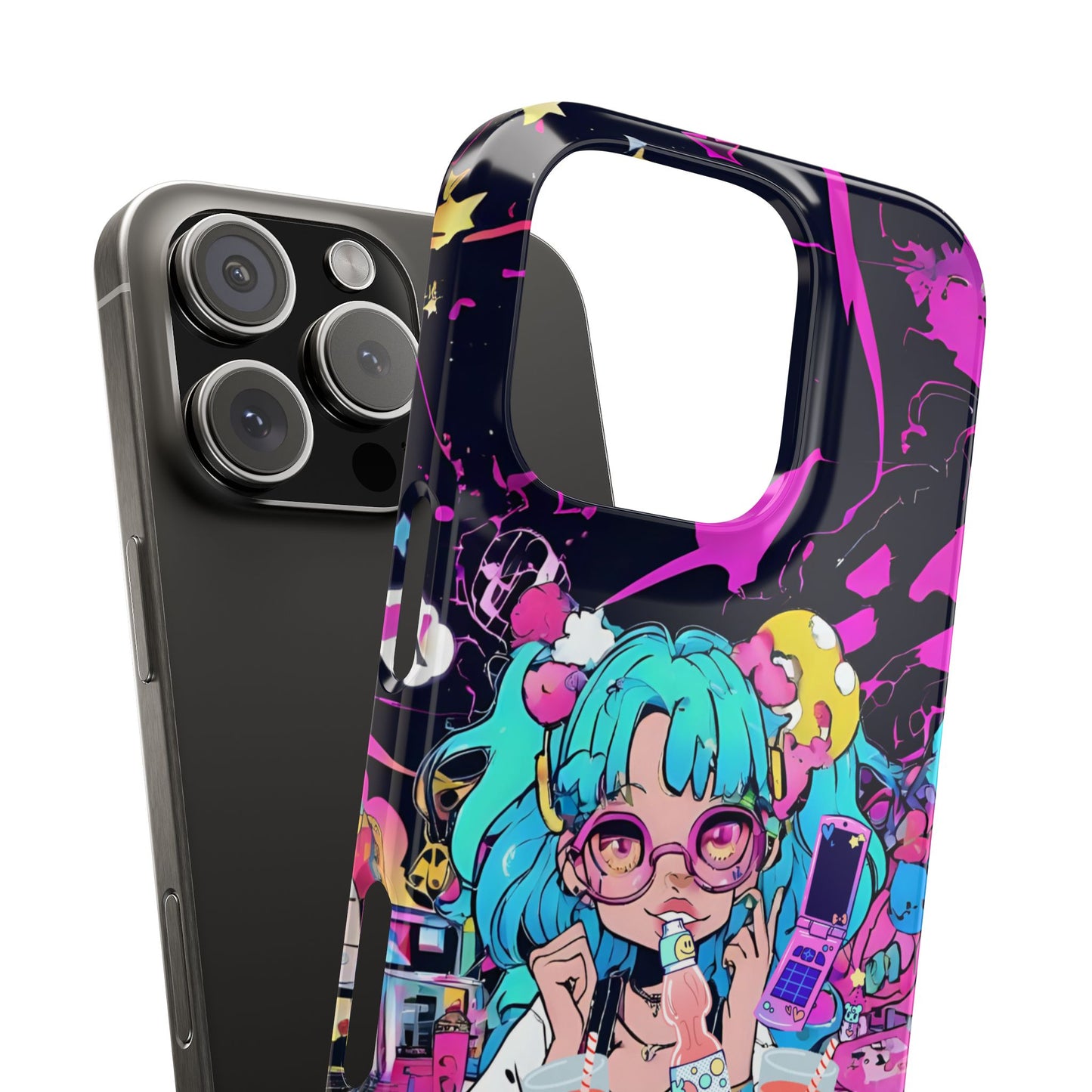 2K Anime Girl Slim Phone Case - Kawaii Vaporwave Style, Cute Maximalist Aesthetic, Cute Phone Covers, Unique Gifts for Teens