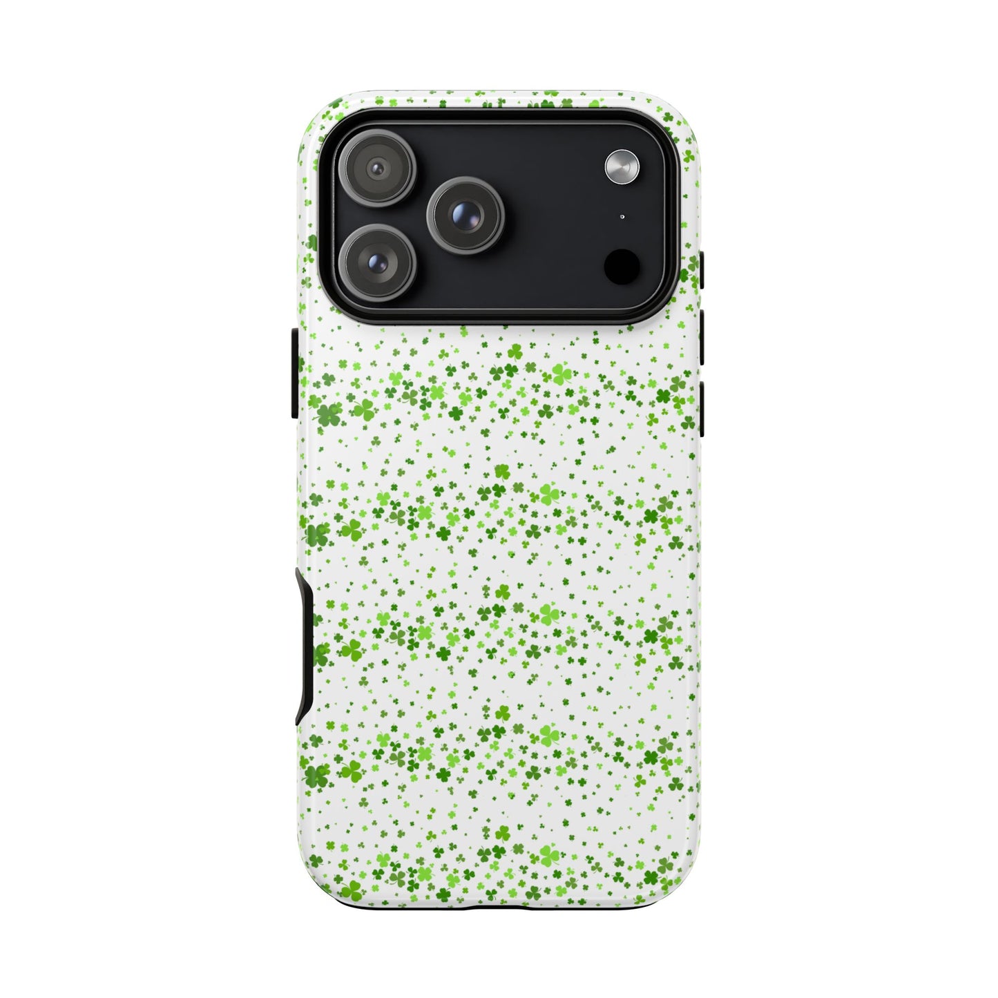 Shamrock Tough Phone Case, Minimal St Patricks Day Clover Pattern, Irish Green Aesthetic Cover for iPhone Galaxy Google