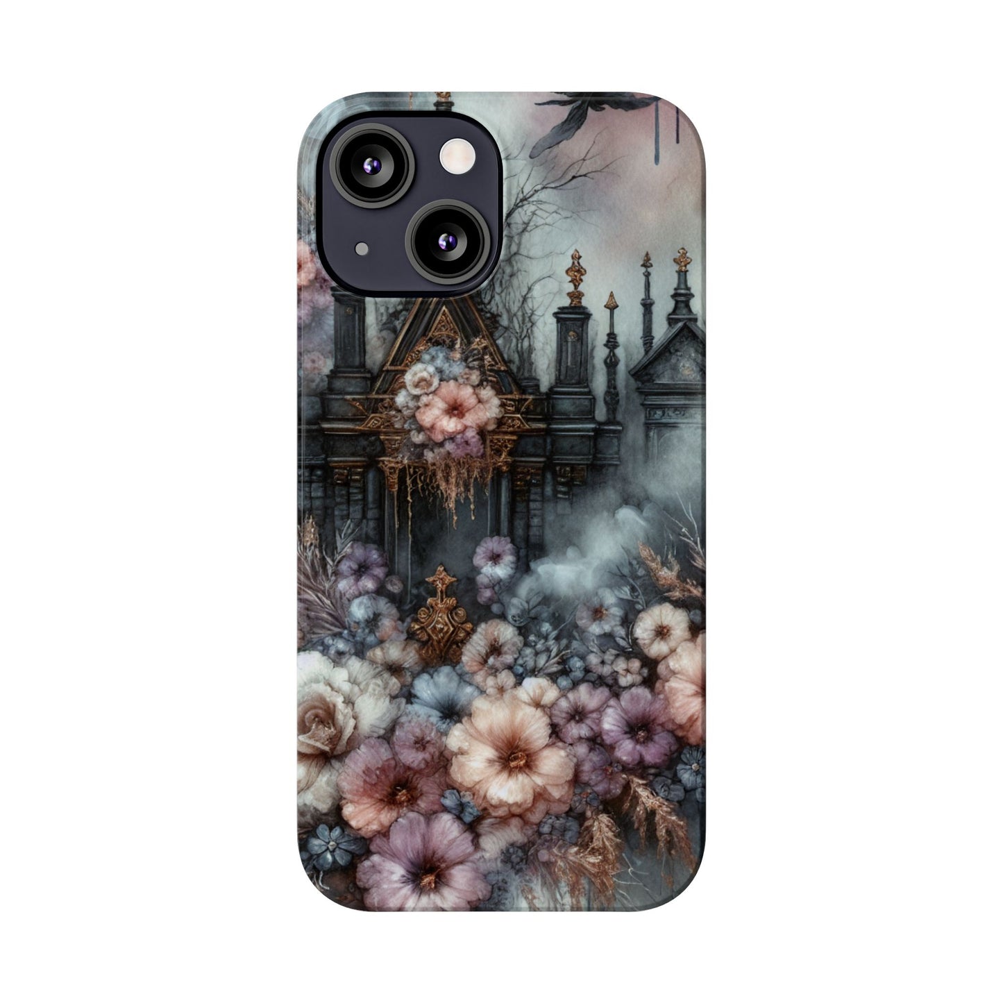 Gothic Floral Slim Phone Case, Dark Fantasy Phone Cover, Unique Flower Design, Phone Accessory for Halloween, Gift for Her