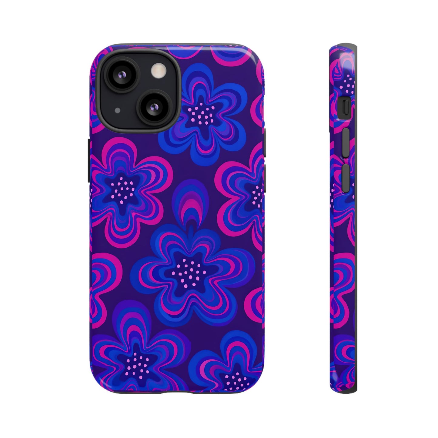 Retro Swirl Flower Tough Phone Case - Groovy Psychedelic Floral Pattern, Funky Vintage Aesthetic, Compatible with iPhone, Galaxy, and Google