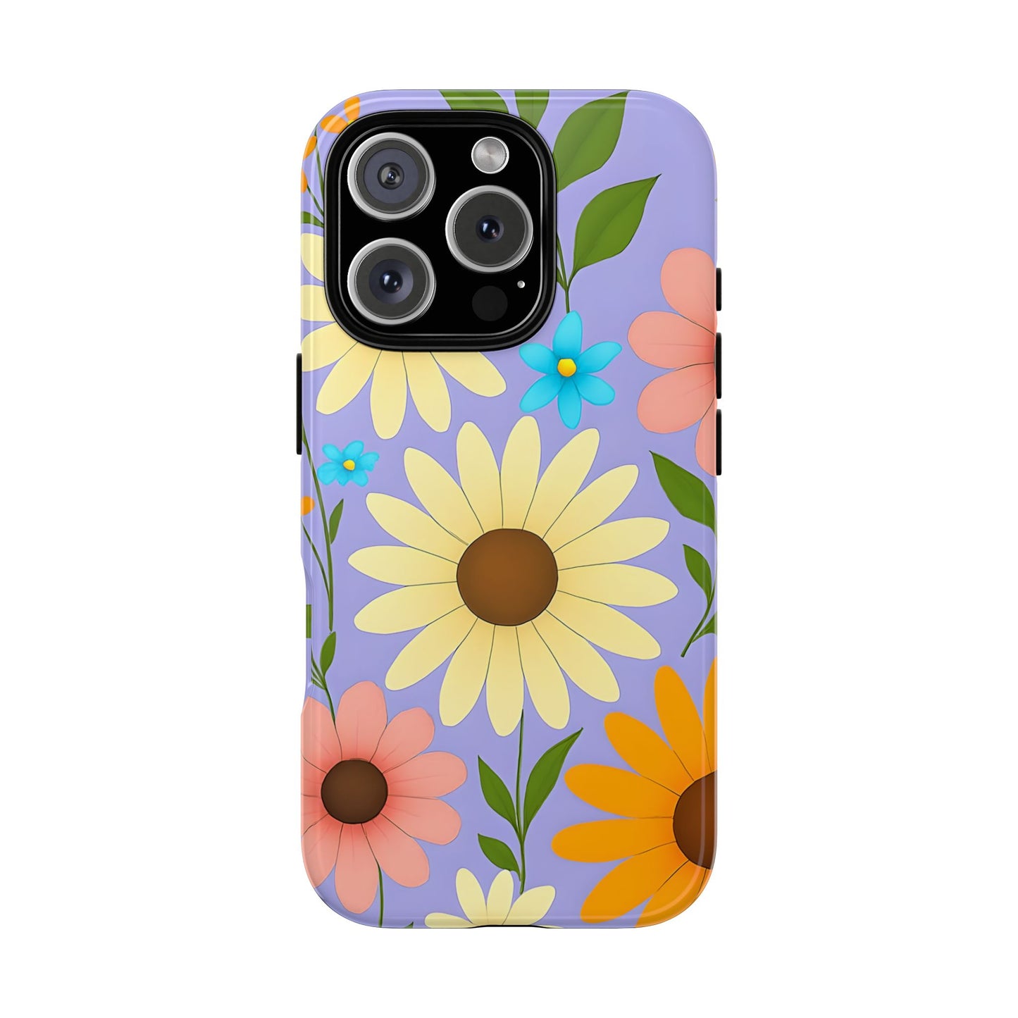 Minimal Daisy Flower Tough Phone Case - Retro Coquette Floral Print, Cute Soft Aesthetic, Compatible with iPhone, Galaxy, and Google Phones