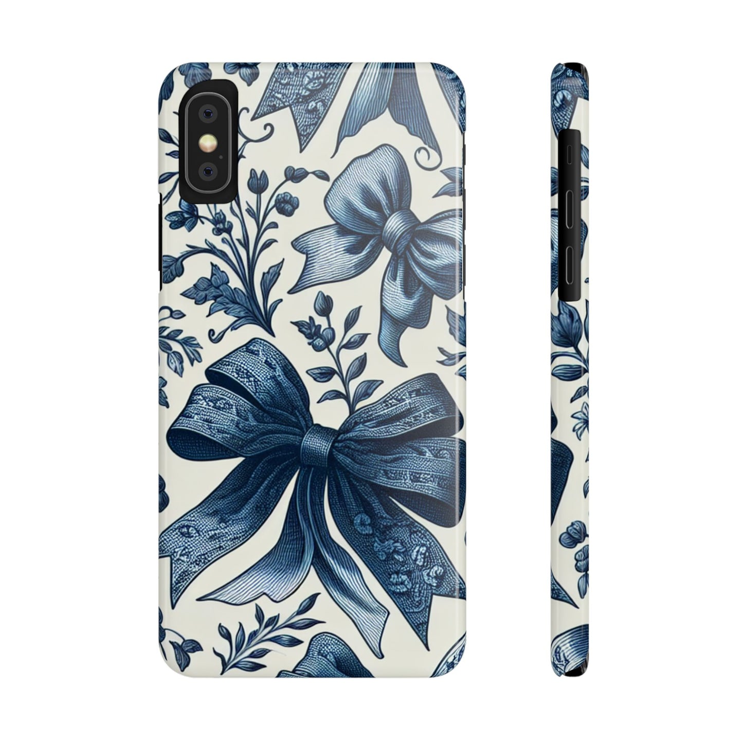Elegant Floral Bow Slim Phone Case, Blue Flower Phone Cover, Gift for Her, Stylish Tech Accessory, Wedding Gift, Floral Design
