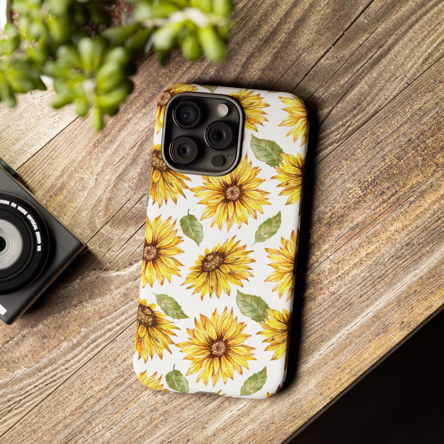 Sunflower Floral Tough Phone Case - Watercolor Botanical Print, Bright Nature Aesthetic, Compatible with iPhone, Galaxy, and Google Phones