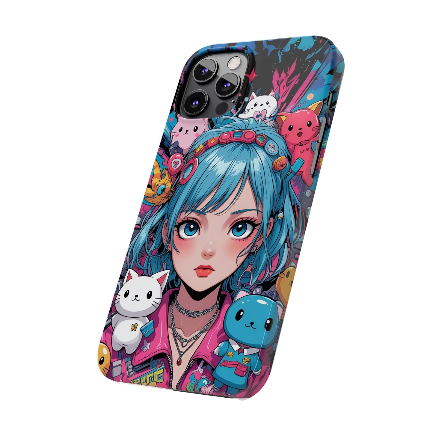 Y2K Anime Girl Slim Phone Case - Cute Maximalist Aesthetic, Kawaii Vaporwave Style, Pop Culture Lovers and Special Occasions