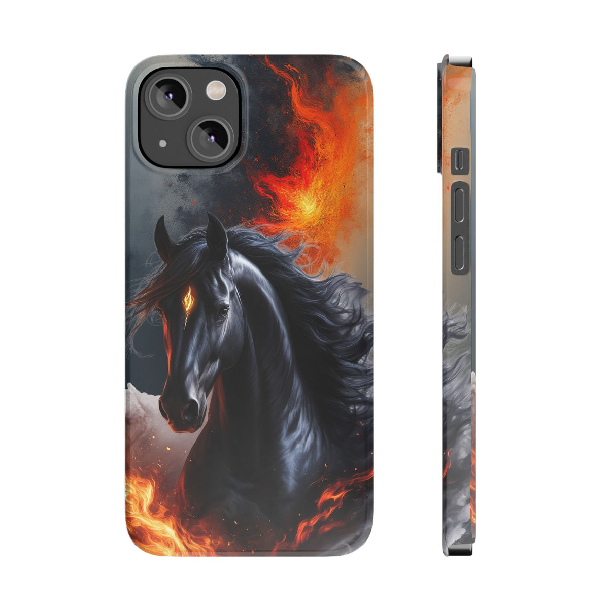 Year of the Horse Black Art Slim Phone Case, Chinese Zodiac 2026 Design, compatible with iPhone 17 16 15 14 13 12 11