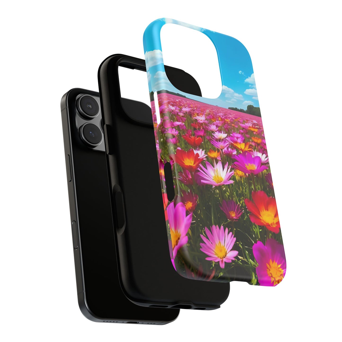 Flower Field Tough Phone Case - Wildflower Meadow Print, Colorful Nature Aesthetic, Compatible with iPhone, Galaxy, and Google Phones