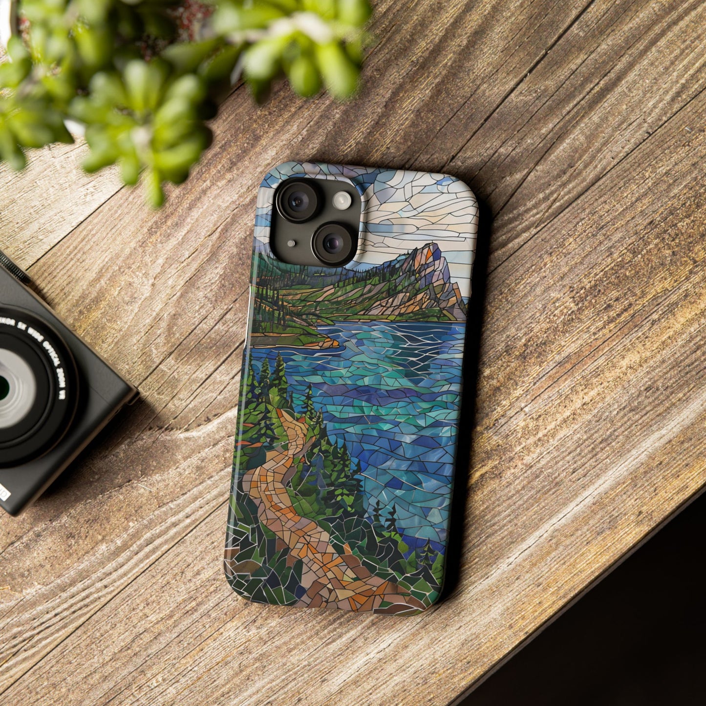 Isle Royale Mosaic Slim Phone Case, Remote Island Wilderness Art, Great Lakes Nature Aesthetic, Eco-Friendly Phone Accessory