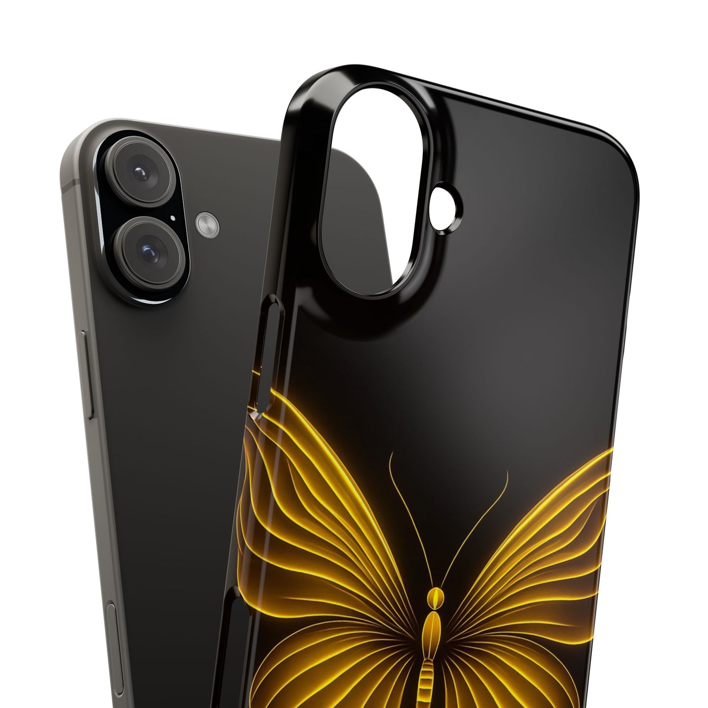 Golden Butterfly Phone Case, Elegant Insect Art, Black Aesthetic Slim Phone Case Compatible with iPhone, Galaxy, Google