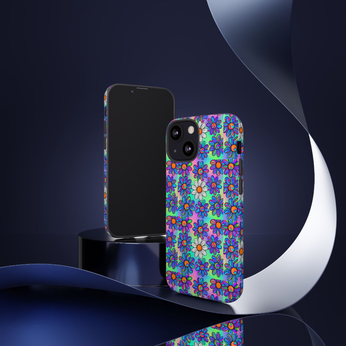 Trippy Daisy Tough Phone Case - Psychedelic Floral Aesthetic, Colorful Groovy Design, Compatible with iPhone, Galaxy, and Google Phones