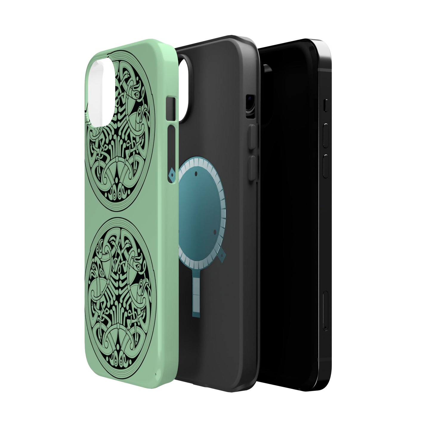 Celtic Medallion Magnetic Phone Case, Mint Green Design, St. Patrick Phone Cover Compatible with iPhone 17, 16, 15, 14, 13