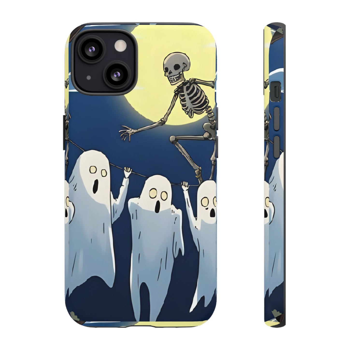 Jumping Skeleton Tough Phone Case - Halloween Aesthetic, Creepy Cute Ghost Cartoon Style, Compatible with iPhone, Galaxy, and Google Phones