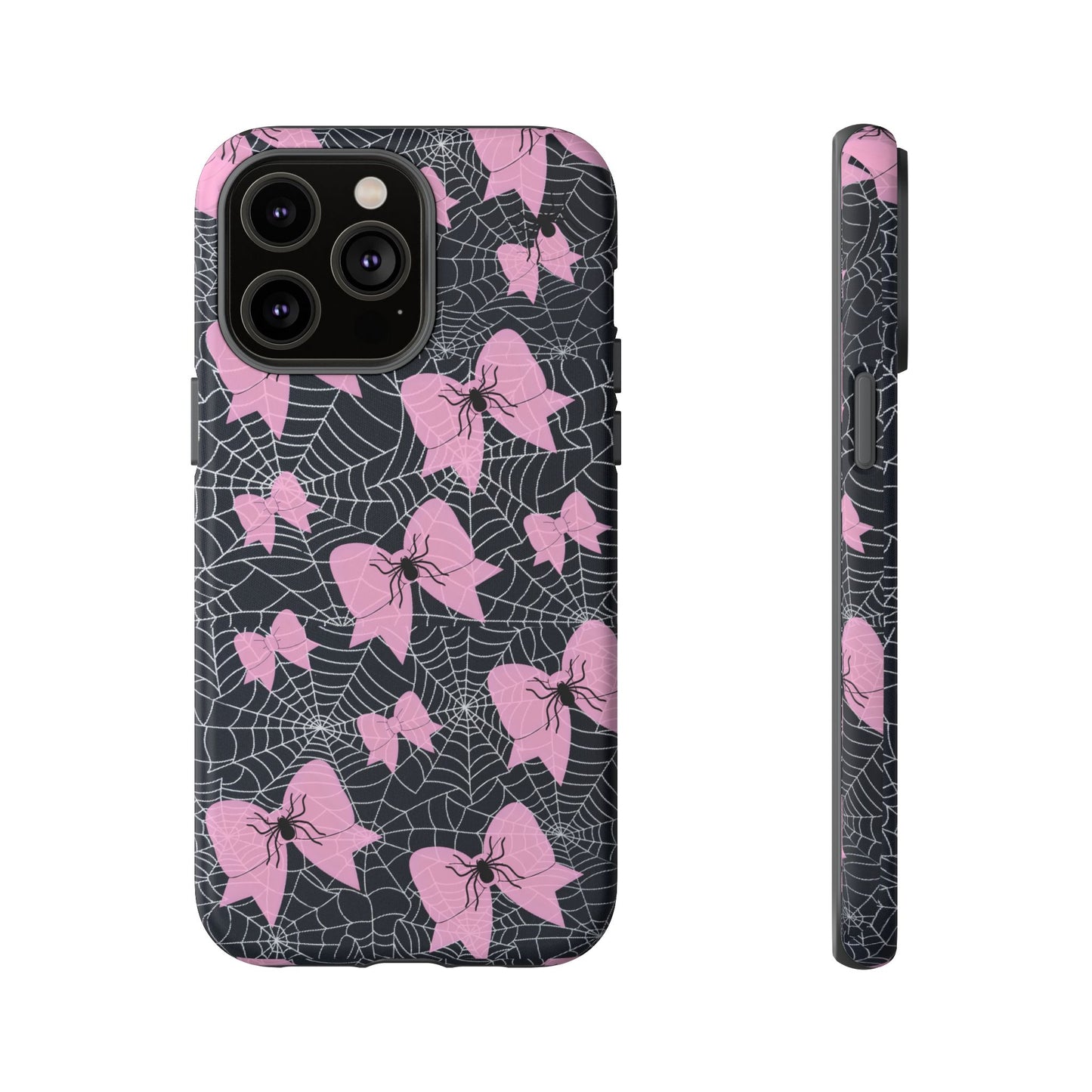 Pink Spider Bow Phone Case, Goth Coquette Spiderweb Phone Cover Creepy Cute Halloween Aesthetic Case Spooky Glam Girl Accessory for Alt Fans