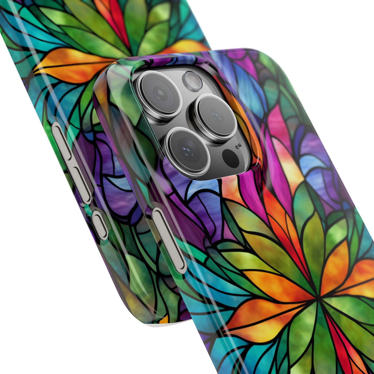 Vibrant Floral Slim Phone Cases, Colorful Cell Phone Cover, Stained Glass Design, Unique Gift for Her, Artistic Accessories, Phone Case