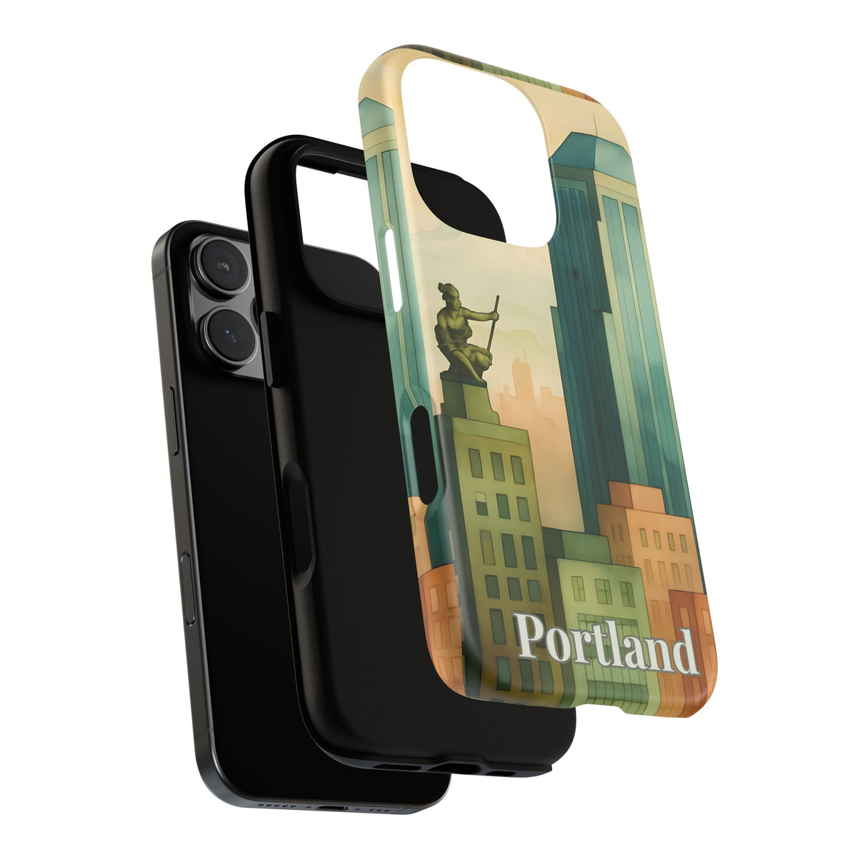 Portland Cityscape Phone Case • Urban Skyline Art Tough Case • Watercolor City Aesthetic • Gift for Travelers • Compatible with iPhone, Galaxy, Google