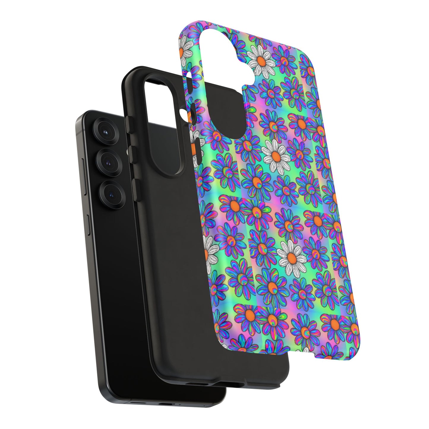 Trippy Daisy Tough Phone Case - Psychedelic Floral Aesthetic, Colorful Groovy Design, Compatible with iPhone, Galaxy, and Google Phones