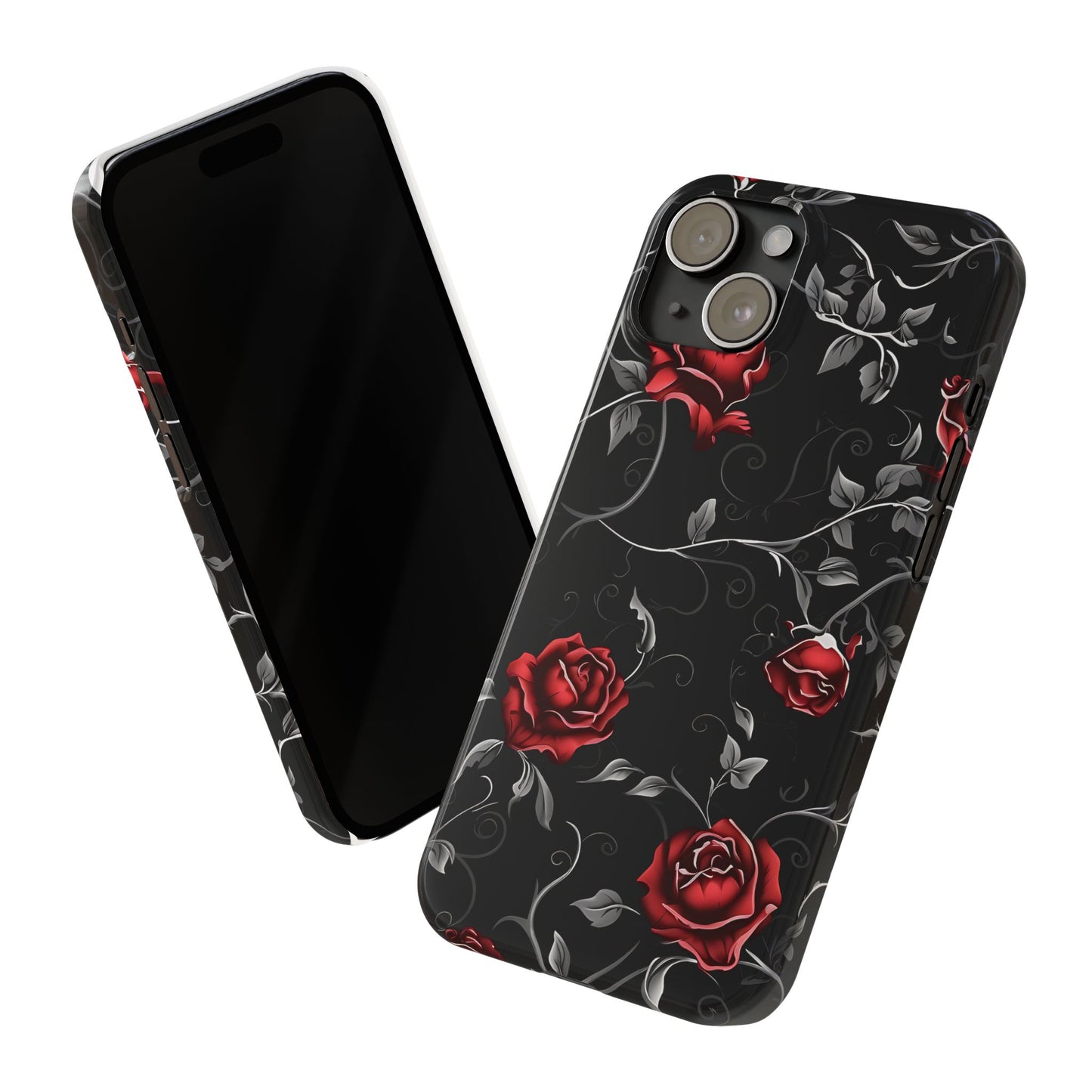 Elegant Floral Slim Phone Cases, Gothic Style Case, Rose Design Cover, Unique Gift for Her, Phone Accessories, Modern Chic