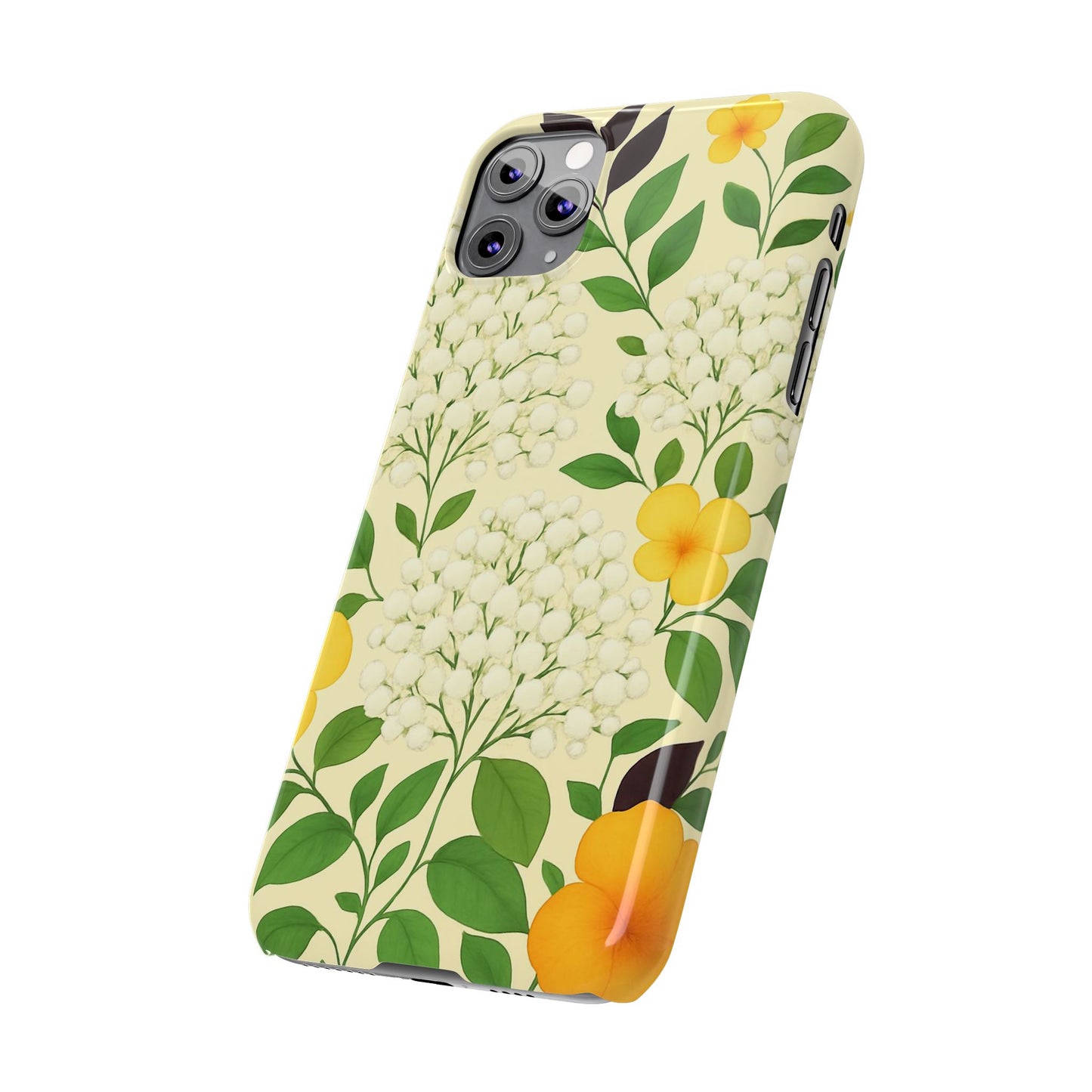 Delicate Floral Print Phone Case, Autumn Botanical Slim Phone Case, Aesthetic Flower Phone Cover Compatible with iPhone, Galaxy, Google