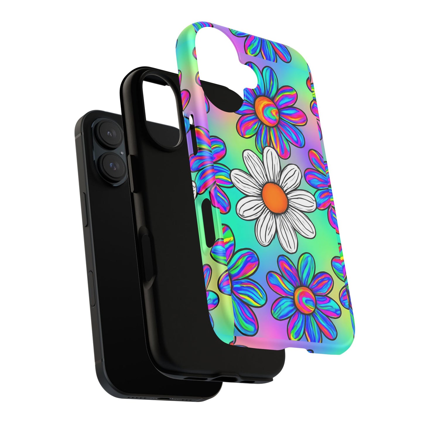 Trippy Daisy Tough Phone Case - Psychedelic Floral Design, Colorful Retro Aesthetic, Compatible with iPhone, Galaxy, and Google Phones