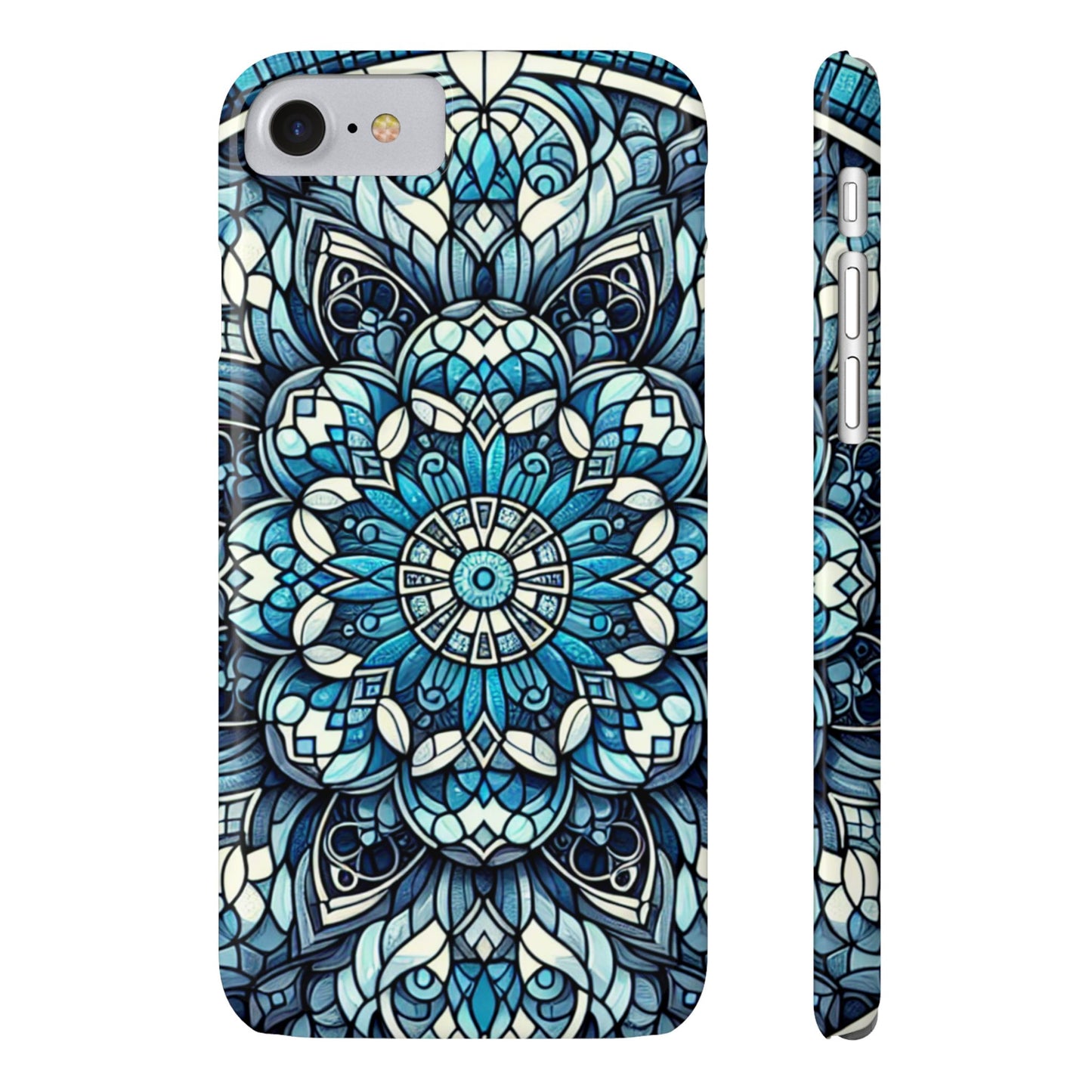Decorative Slim Phone Case - Blue Mandala Design, Gift for Her, Phone Accessories, Boho Style, Unique Cell Phone Cover, Trendy Tech
