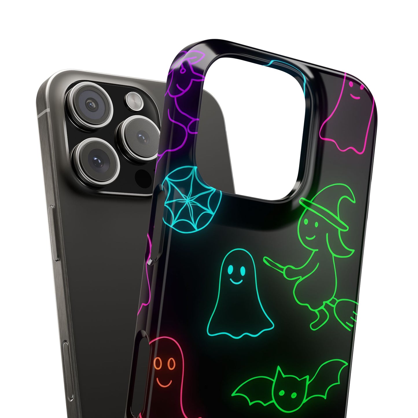 Neon Halloween Phone Case, Cute Ghost Witch Aesthetic Slim Phone Case, Compatible with iPhone, Galaxy, Google