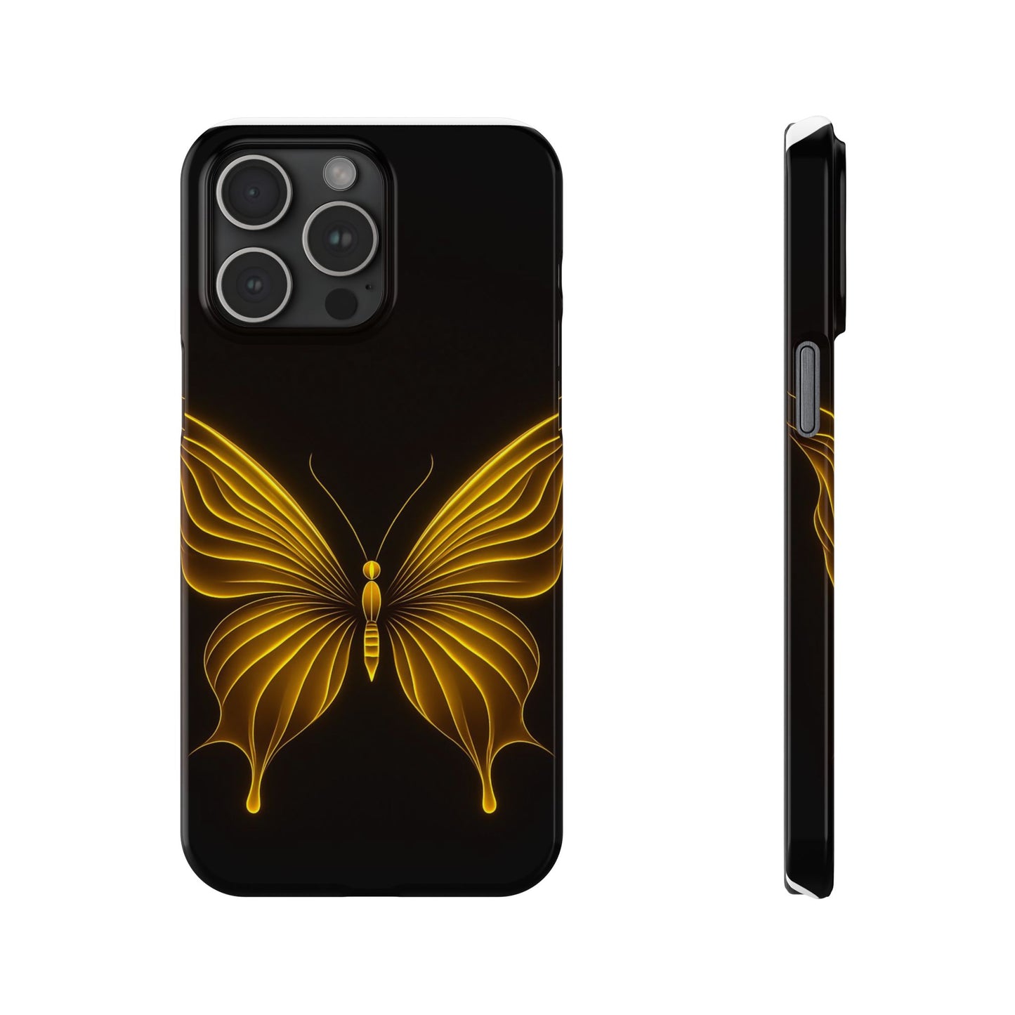 Golden Butterfly Phone Case, Elegant Insect Art, Black Aesthetic Slim Phone Case Compatible with iPhone, Galaxy, Google