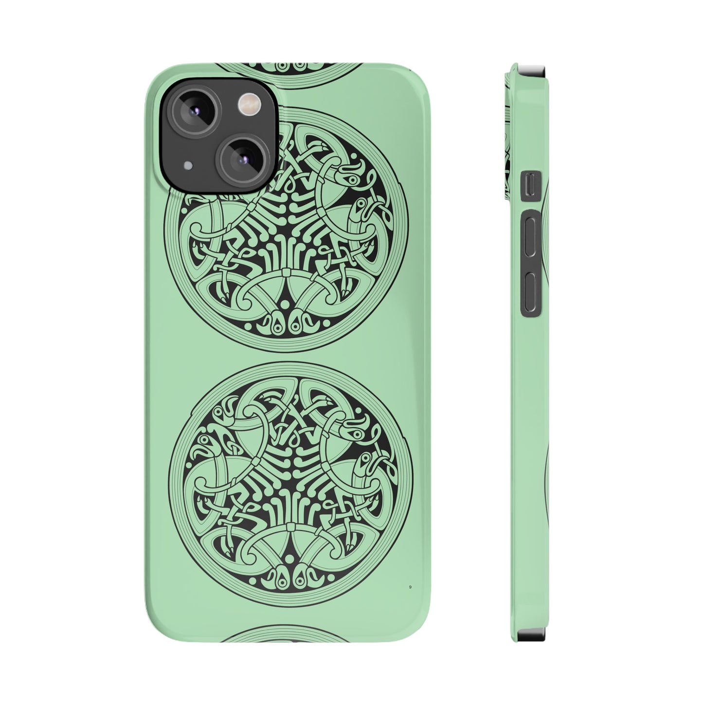 Celtic Medallion Slim Phone Case, Mint Green Design, St. Patrick Phone Cover Compatible with iPhone 17, 16, 15, 14, 13, 12, 11