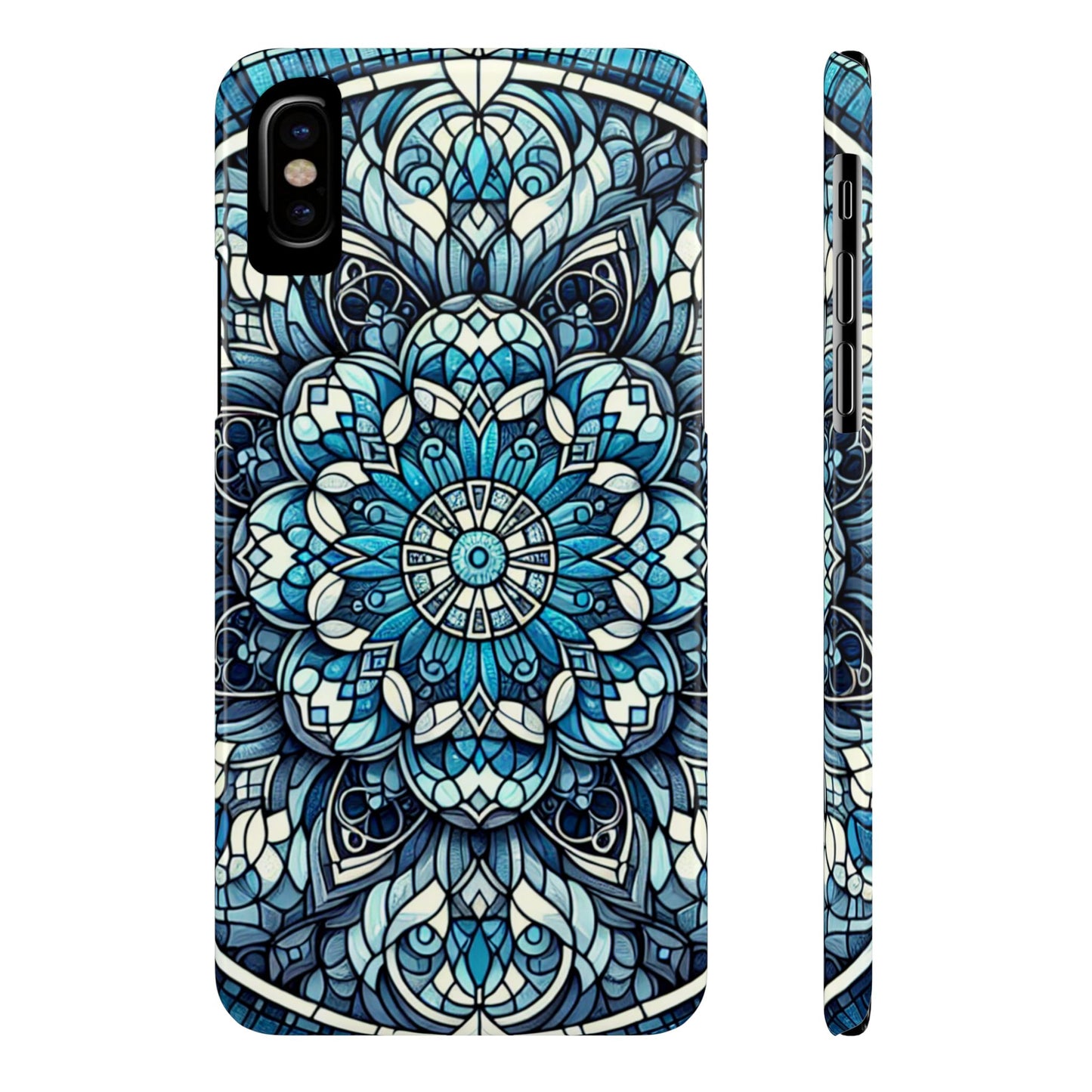 Decorative Slim Phone Case - Blue Mandala Design, Gift for Her, Phone Accessories, Boho Style, Unique Cell Phone Cover, Trendy Tech