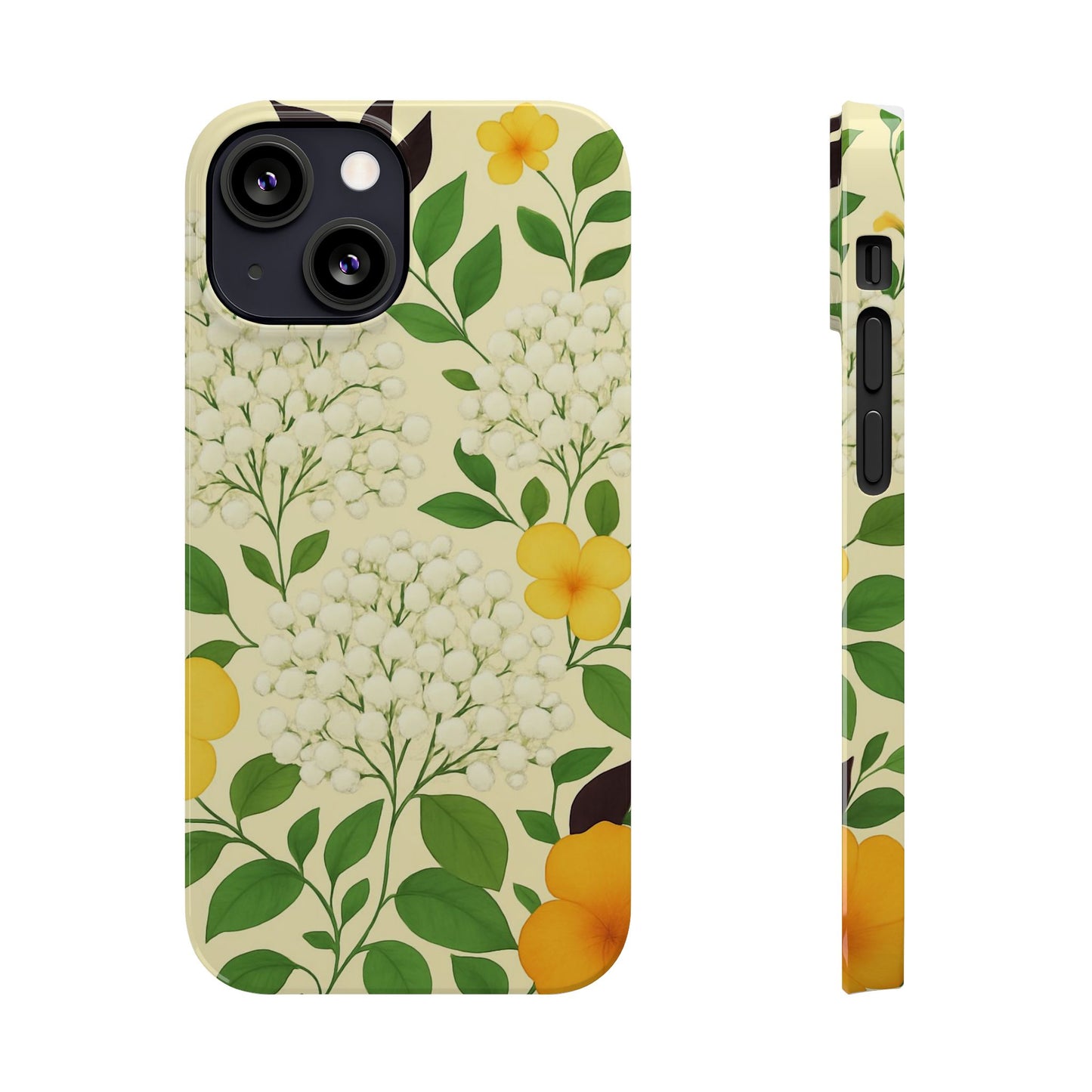 Delicate Floral Print Phone Case, Autumn Botanical Slim Phone Case, Aesthetic Flower Phone Cover Compatible with iPhone, Galaxy, Google