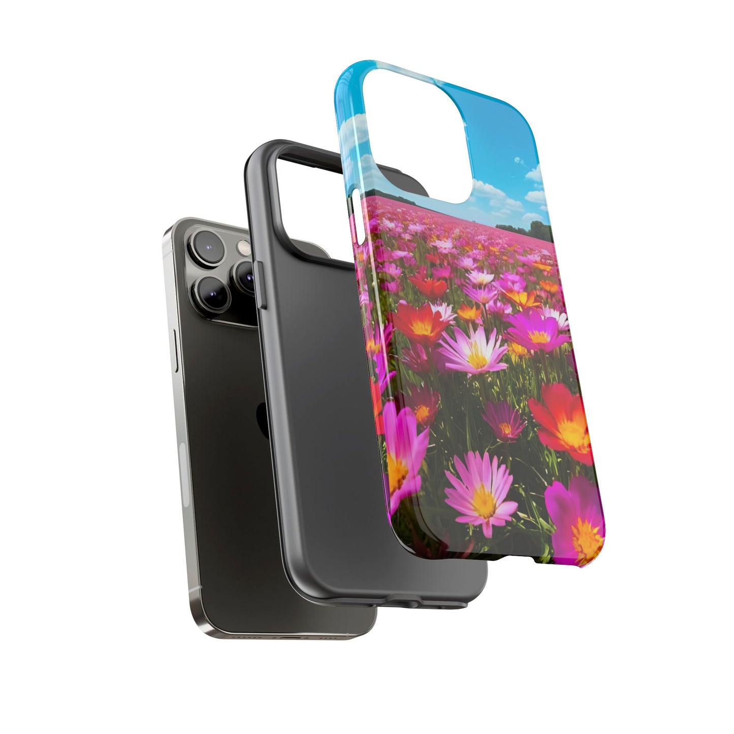 Flower Field Tough Phone Case - Wildflower Meadow Print, Colorful Nature Aesthetic, Compatible with iPhone, Galaxy, and Google Phones
