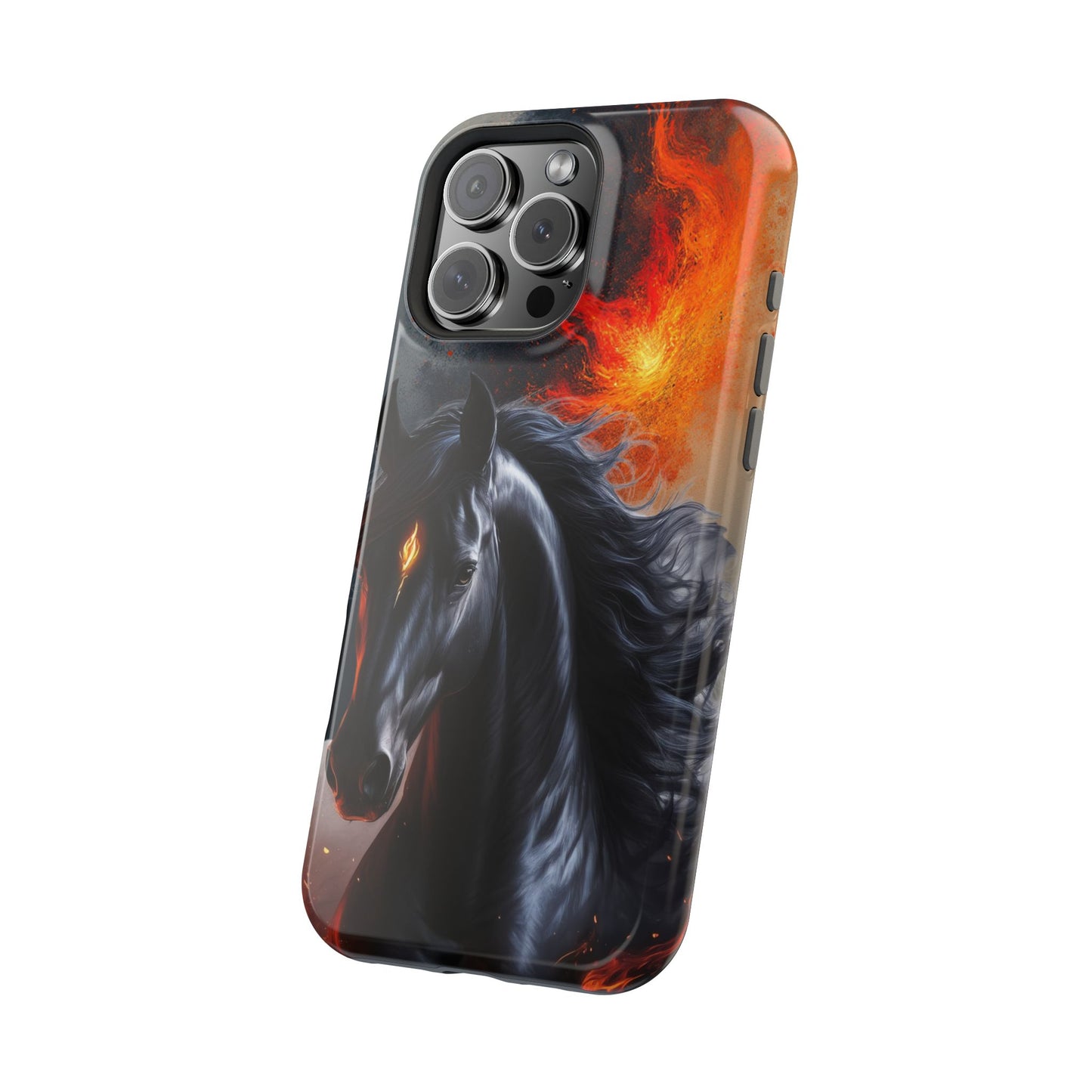 Year of the Horse Black Art Magnetic Phone Case, Chinese Zodiac 2026 Design, compatible with iPhone 17 16 15 14 13