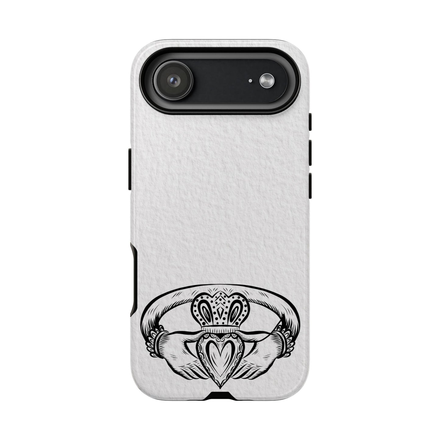 Claddagh Tough Phone Case Irish Symbol Ring Minimal Black White Design Love Loyalty Friendship Compatible with iPhone 17 16 15 14 13 Galaxy Google