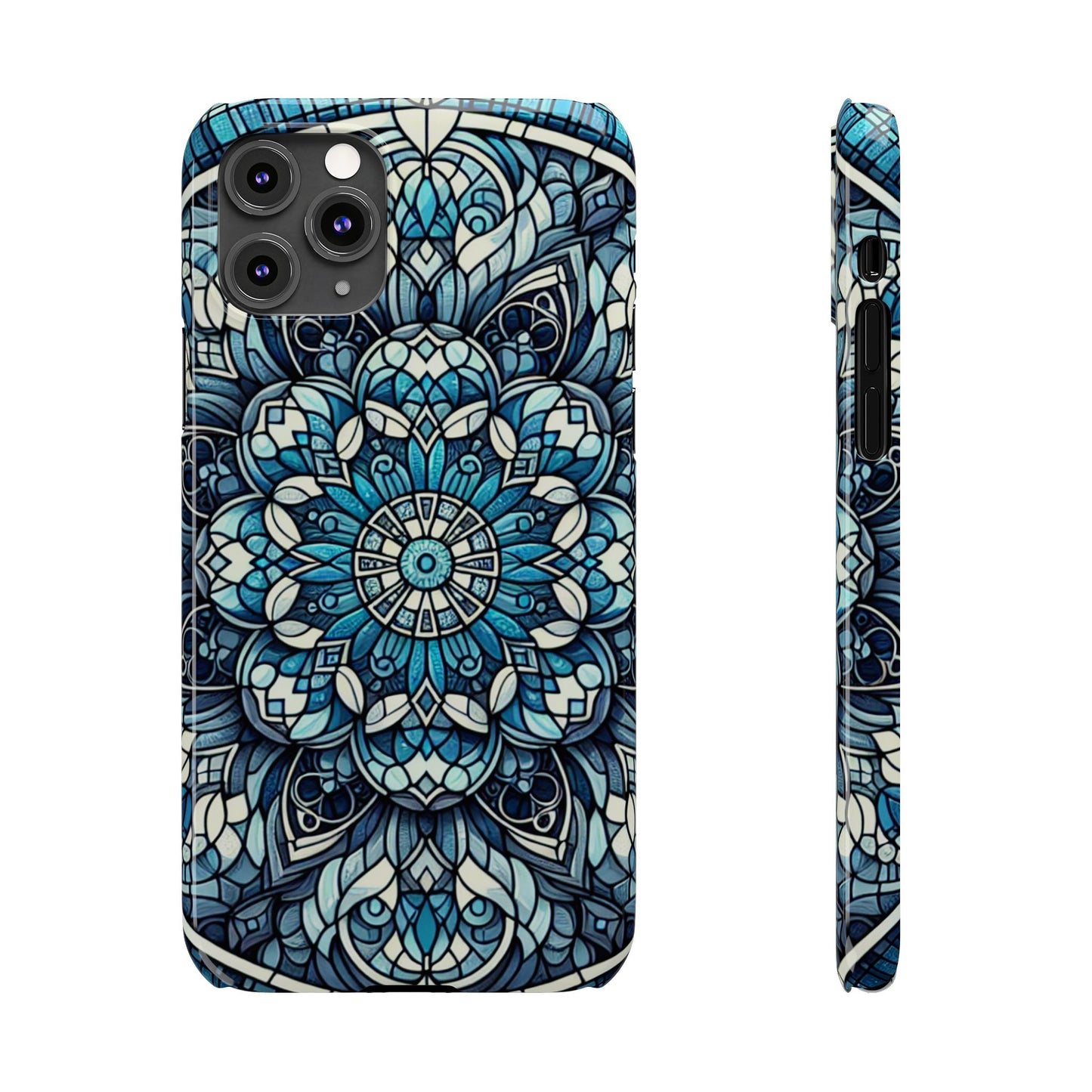 Decorative Slim Phone Case - Blue Mandala Design, Gift for Her, Phone Accessories, Boho Style, Unique Cell Phone Cover, Trendy Tech