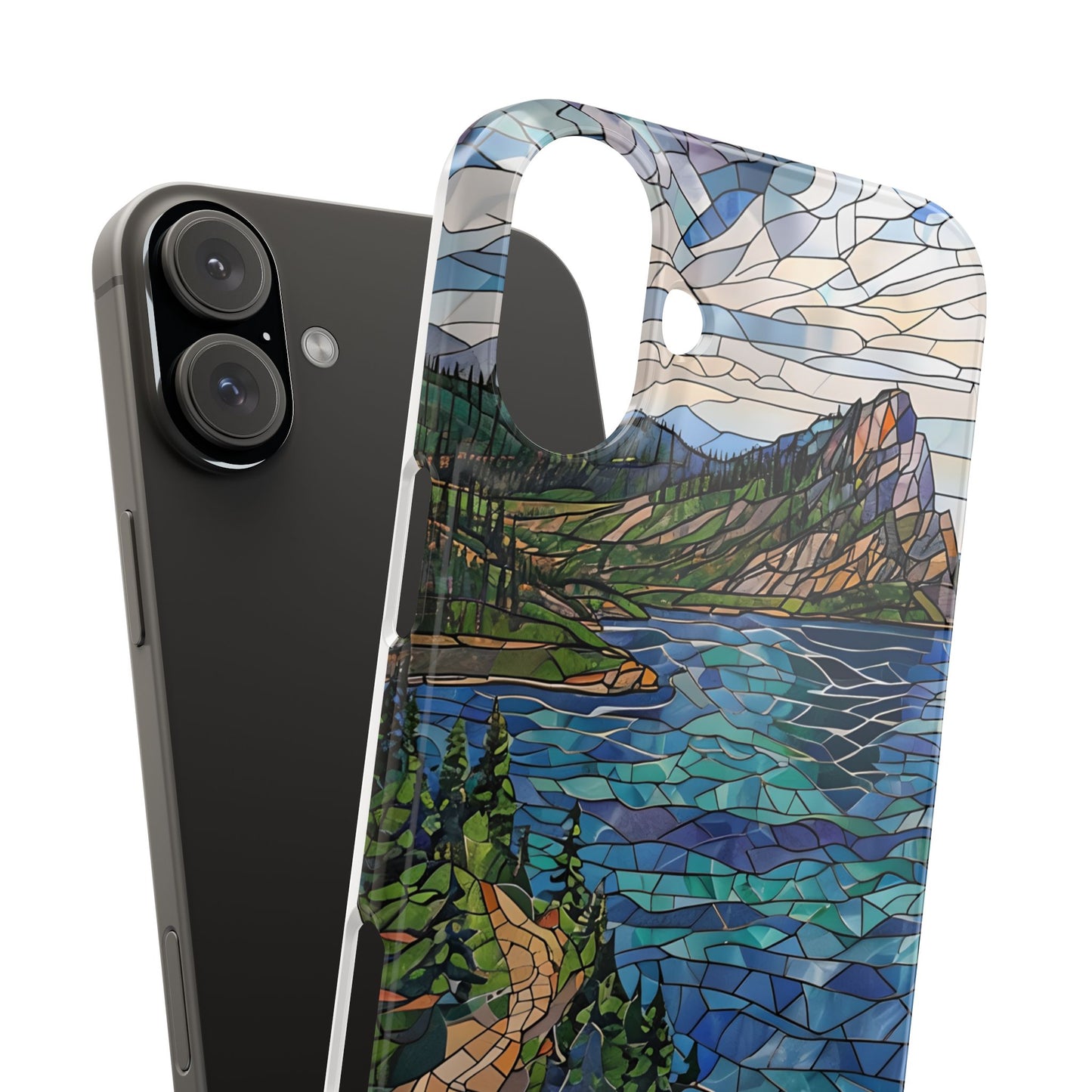 Isle Royale Mosaic Slim Phone Case, Remote Island Wilderness Art, Great Lakes Nature Aesthetic, Eco-Friendly Phone Accessory