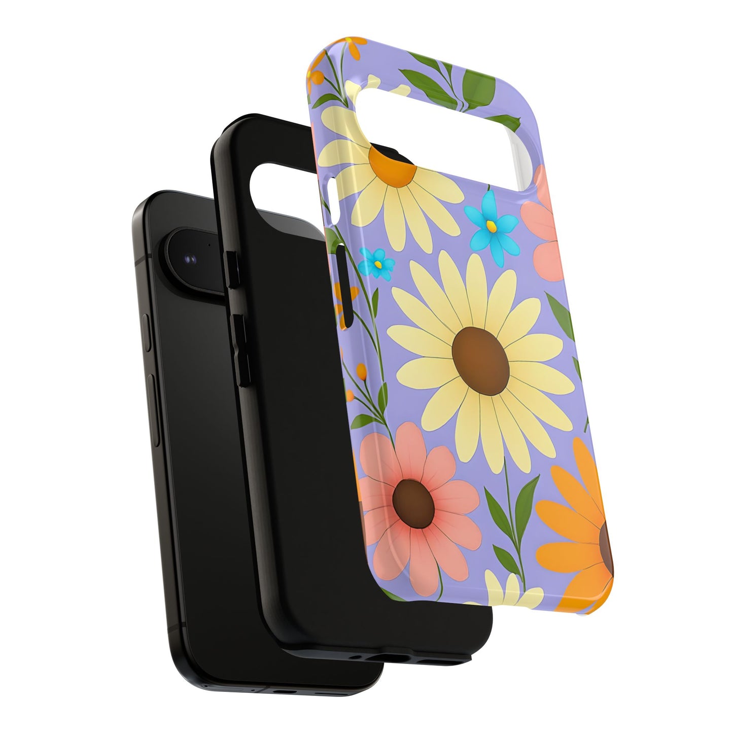 Minimal Daisy Flower Tough Phone Case - Retro Coquette Floral Print, Cute Soft Aesthetic, Compatible with iPhone, Galaxy, and Google Phones