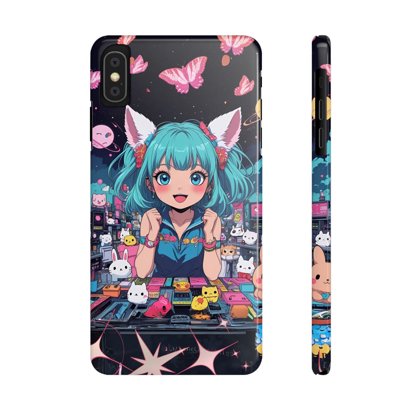 Y2K Anime Girl Slim Phone Case, Kawaii Vaporwave Style, Cute Maximalist Aesthetic, Anime Design, Slim Protection, Aesthetic Accessory