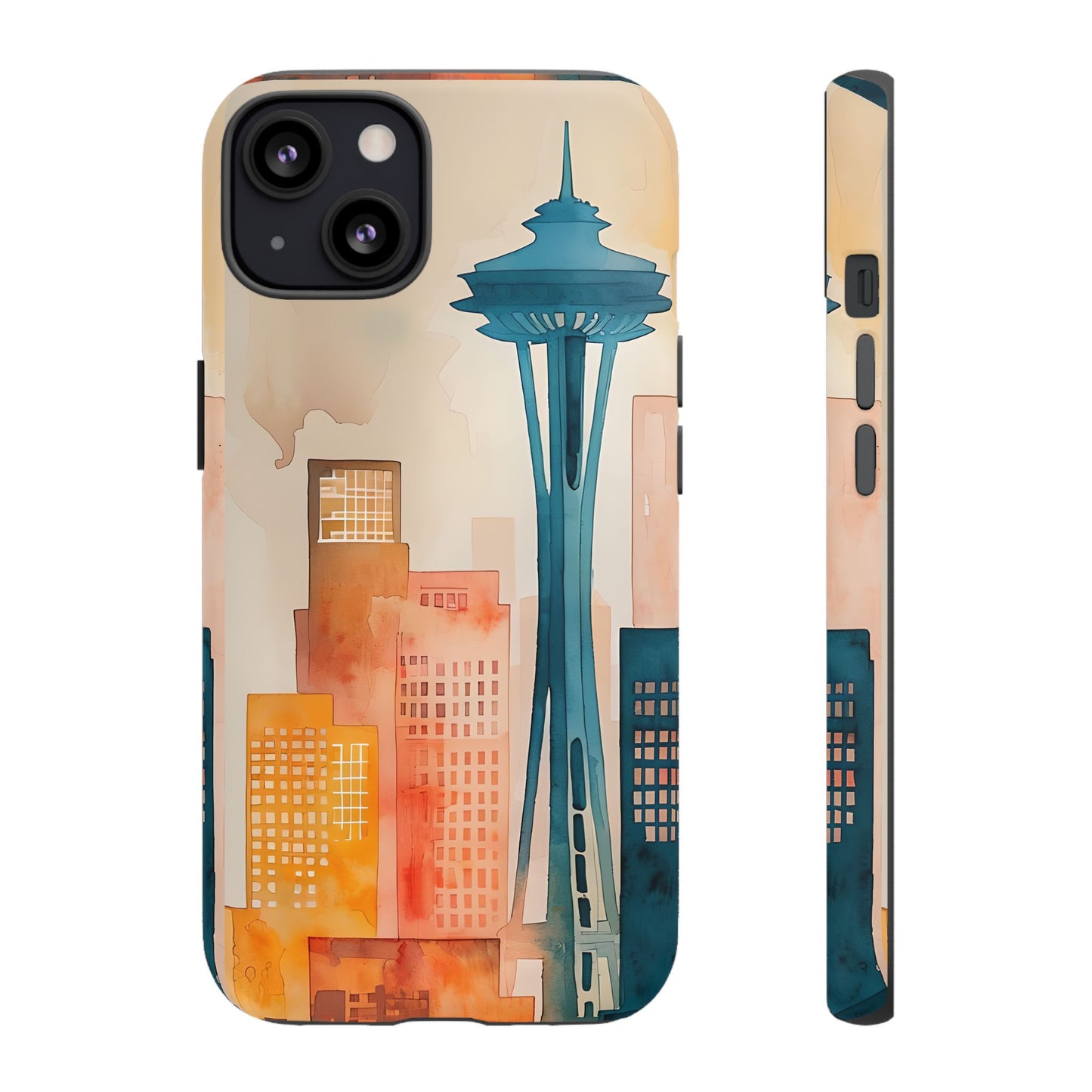 Seattle Cityscape Phone Case - Urban Skyline Art Tough Case, Watercolor City Aesthetic, Compatible with iPhone, Galaxy, Google Phones