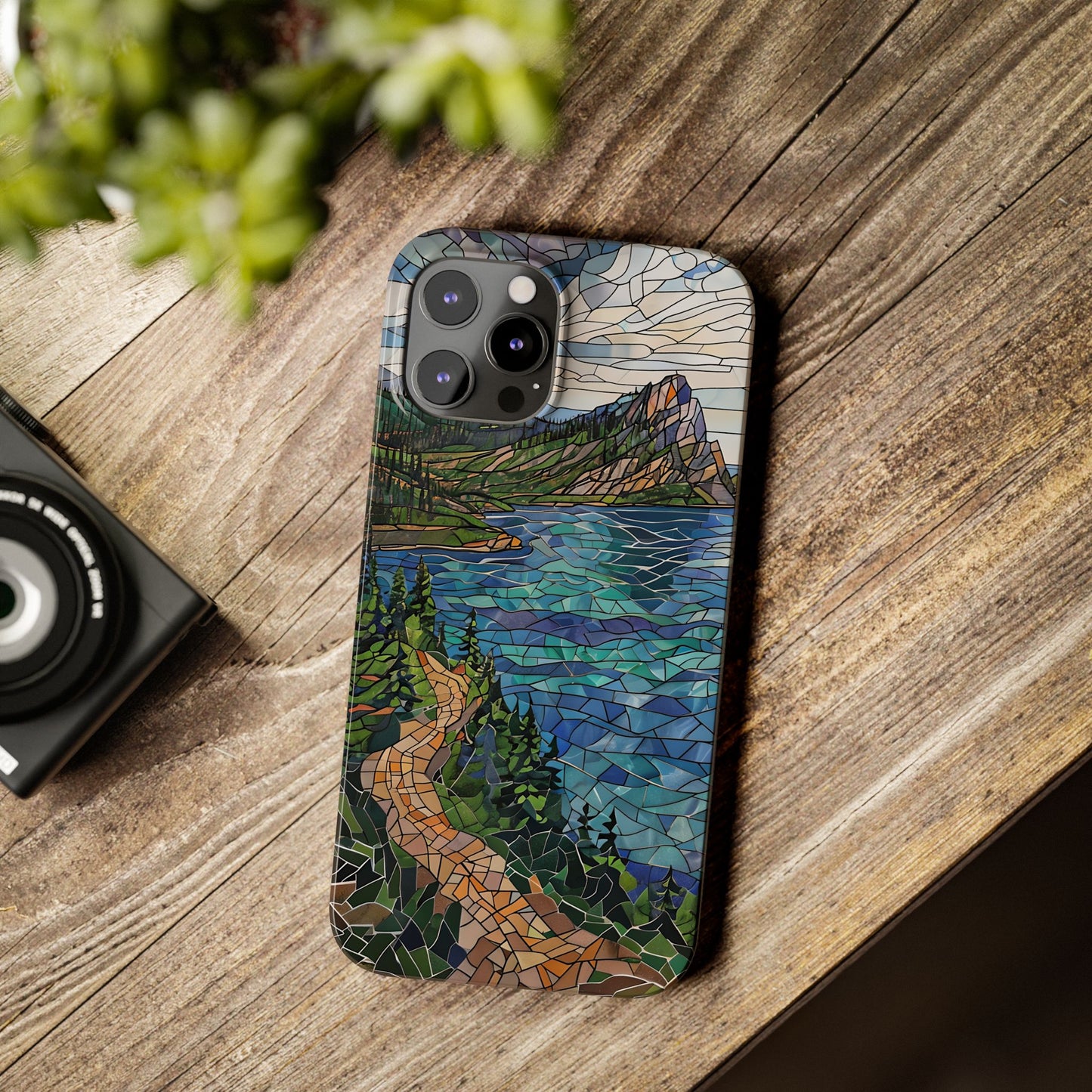 Isle Royale Mosaic Slim Phone Case, Remote Island Wilderness Art, Great Lakes Nature Aesthetic, Eco-Friendly Phone Accessory
