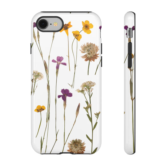 Cottagecore Wildflower Tough Phone Case, Hand-Drawn Floral Art Design, Vintage Nature Aesthetic, Compatible with iPhone, Galaxy, and Google
