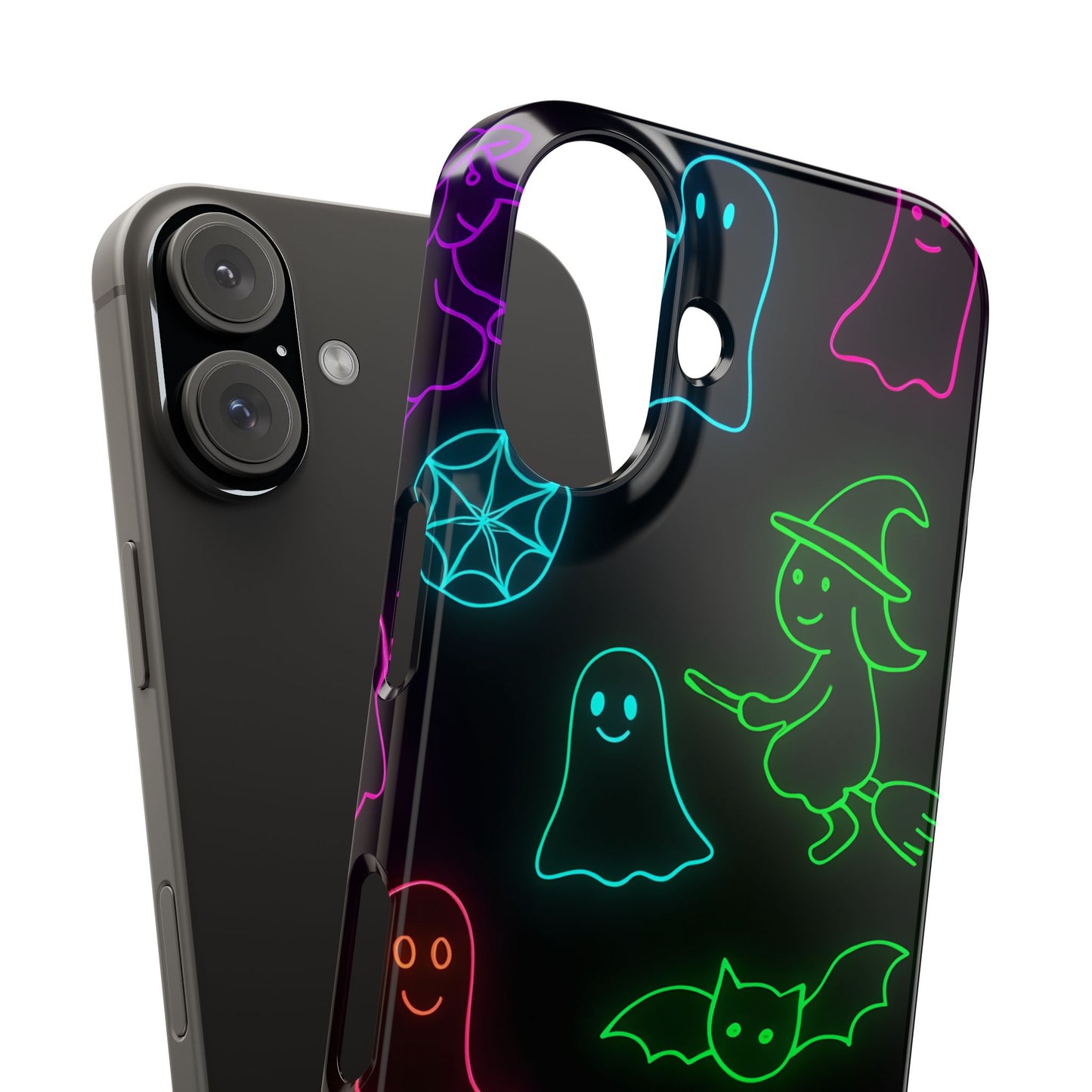 Neon Halloween Phone Case, Cute Ghost Witch Aesthetic Slim Phone Case, Compatible with iPhone, Galaxy, Google