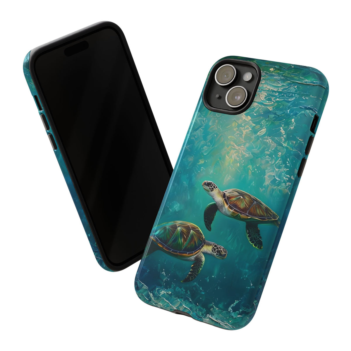 Sea Turtle Tough Phone Case, Ocean Scenery, Oil Painting, Marine Life Compatible with iPhone 17, 16, 15, 14, 13, Galaxy, Google