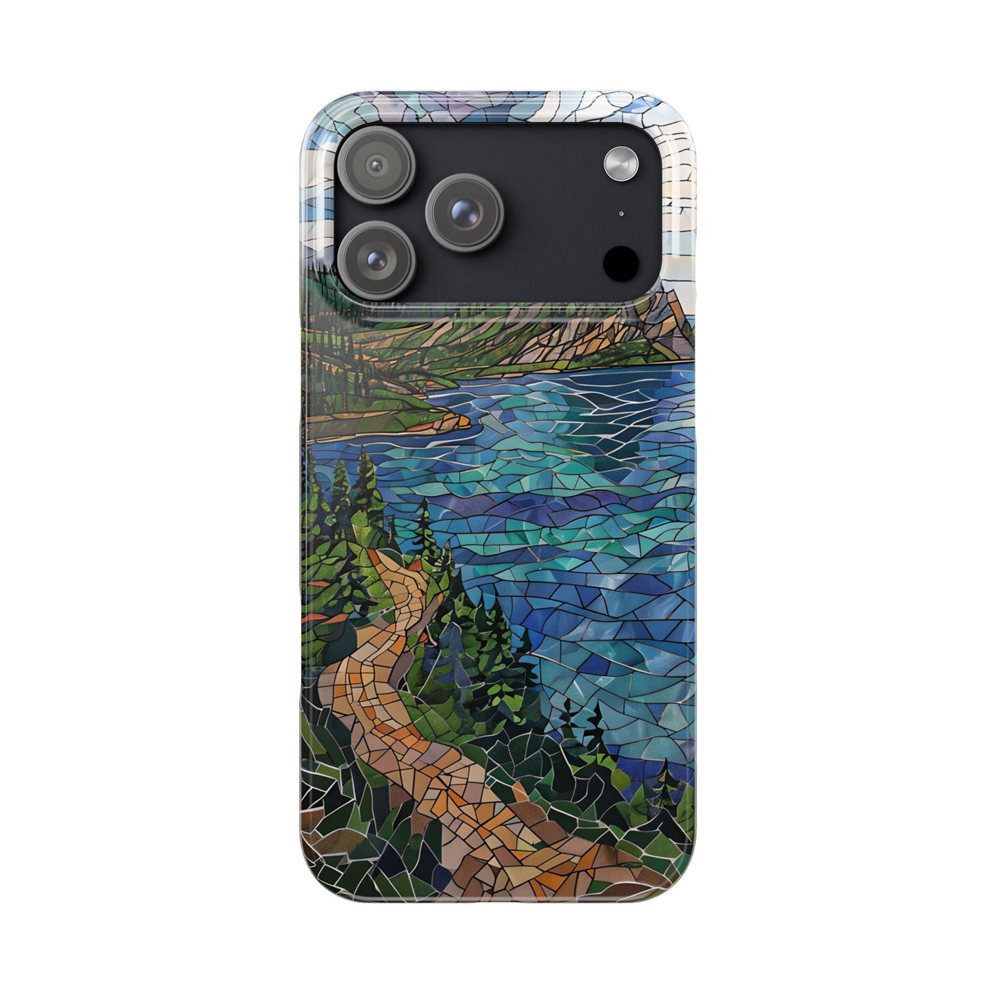 Isle Royale Mosaic Slim Phone Case, Remote Island Wilderness Art, Great Lakes Nature Aesthetic, Eco-Friendly Phone Accessory