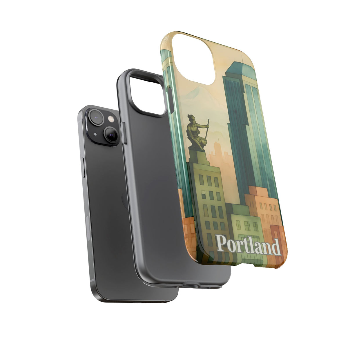 Portland Cityscape Phone Case • Urban Skyline Art Tough Case • Watercolor City Aesthetic • Gift for Travelers • Compatible with iPhone, Galaxy, Google