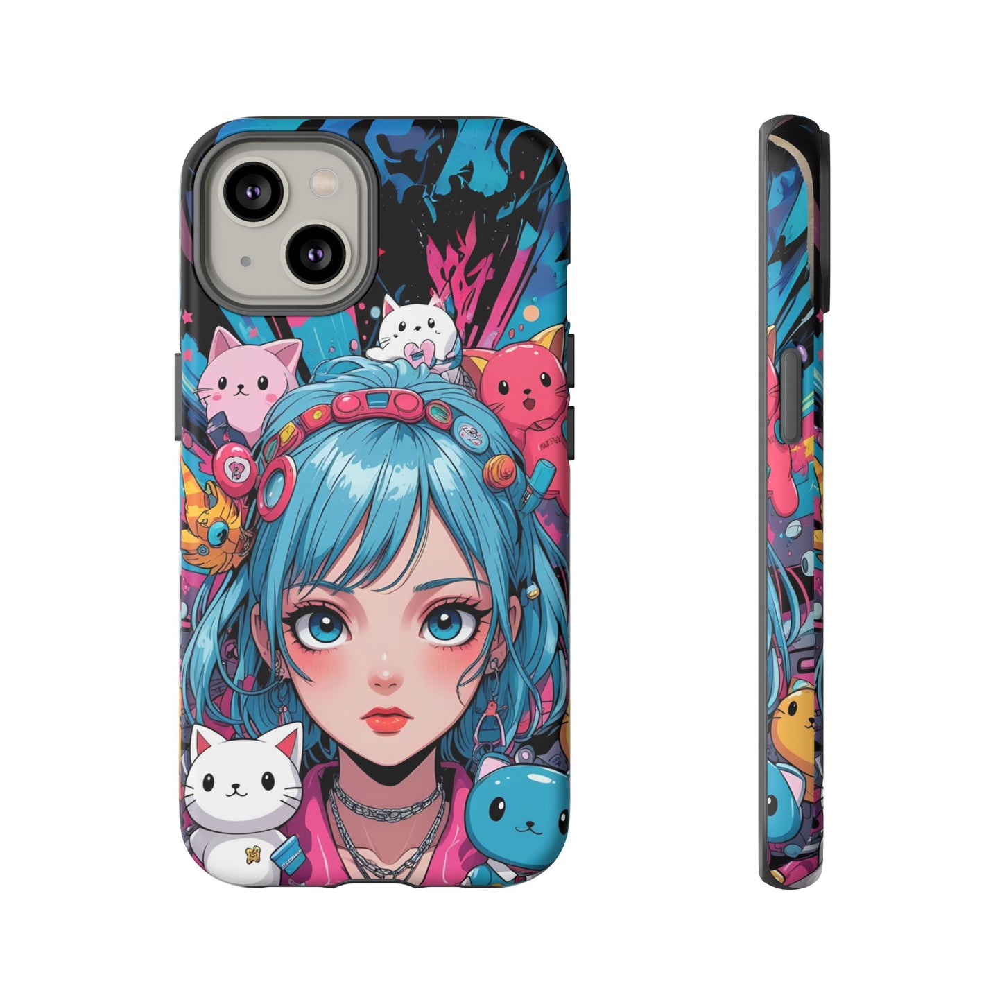 Y2K Anime Girl Tough Phone Case - Cute Maximalist Aesthetic, Kawaii Vaporwave Style, Compatible with iPhone, Galaxy, and Google Phones